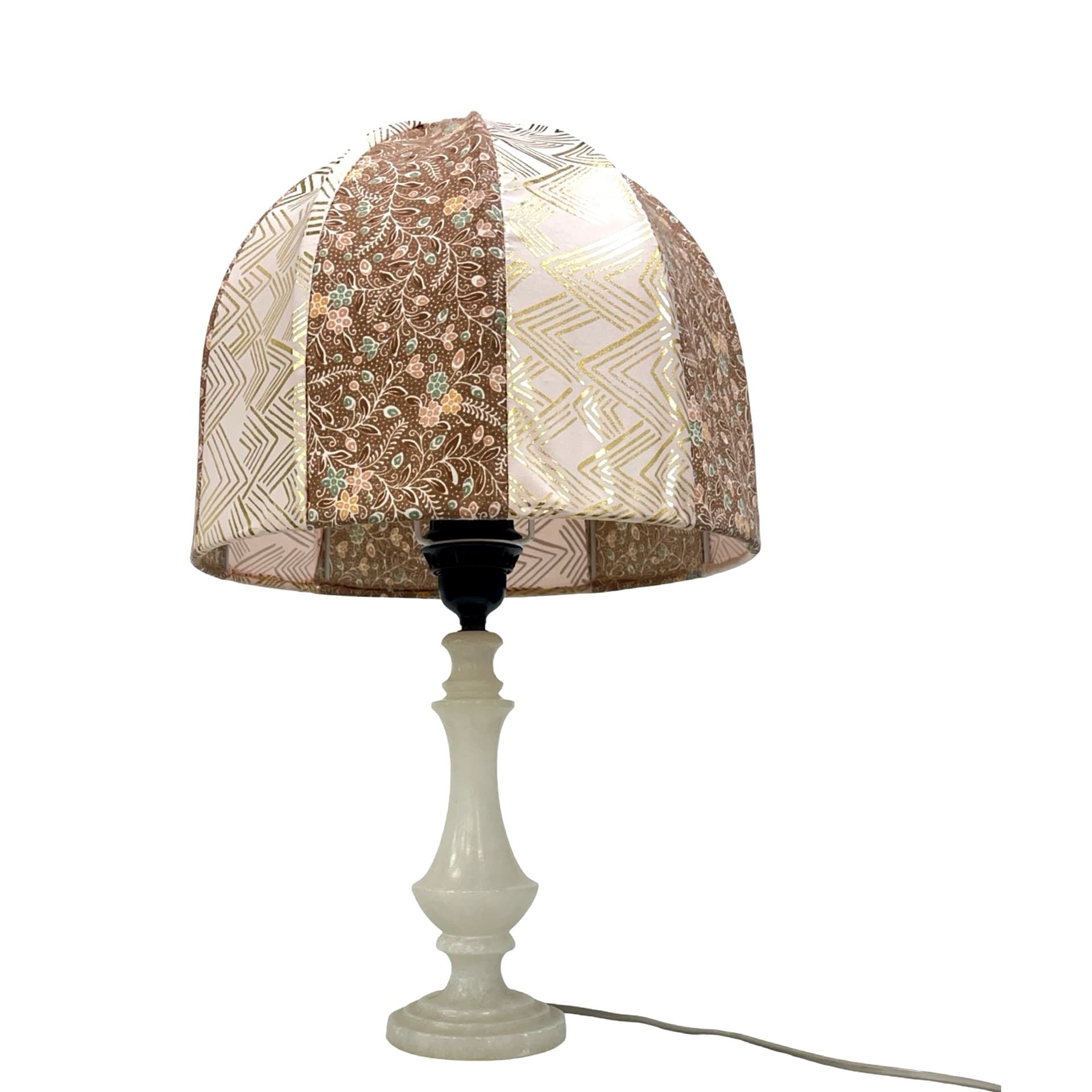 Lampa stołowa, alabaster beżowy, tkanina beżowa, Włochy, lata 60. - 195492