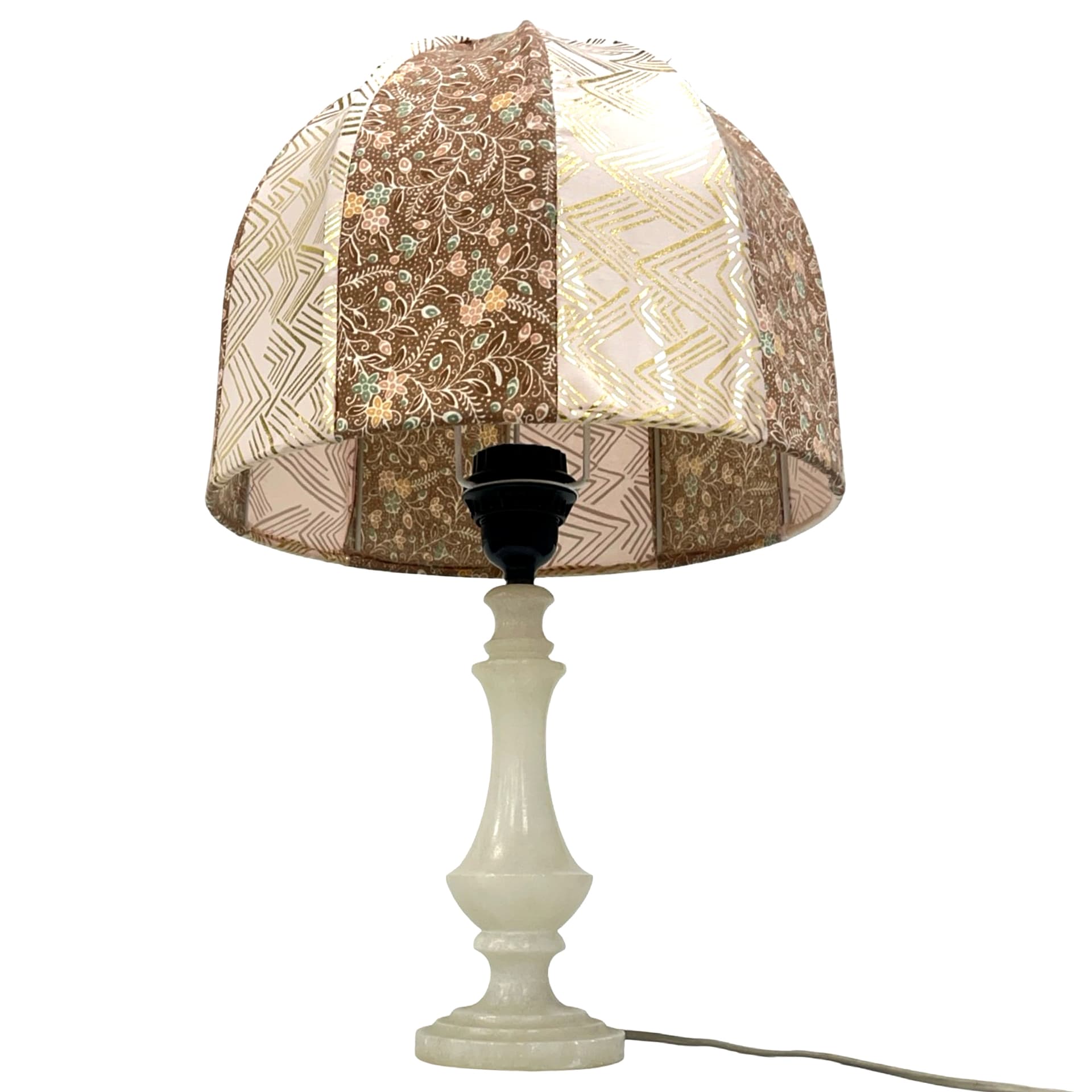 Lampa stołowa, alabaster beżowy, tkanina beżowa, Włochy, lata 60. - 195491