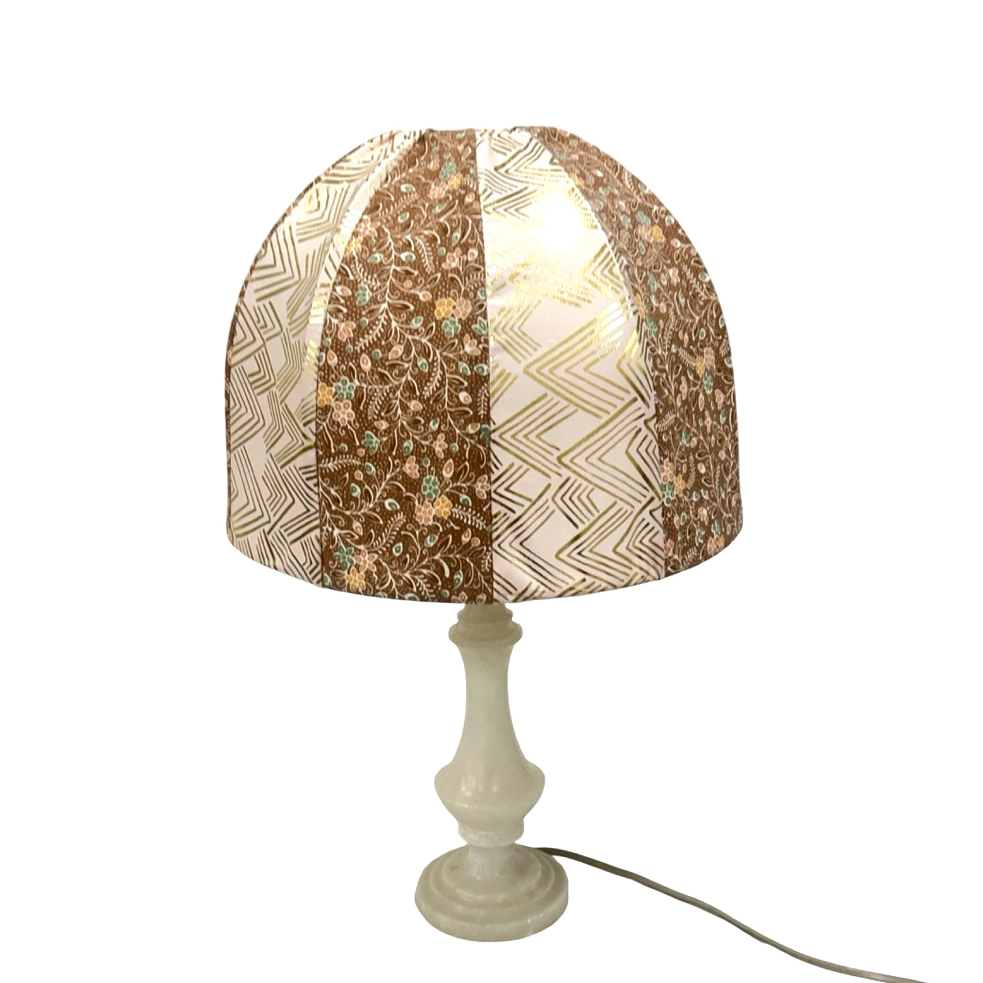 Lampa stołowa, alabaster beżowy, tkanina beżowa, Włochy, lata 60. - 195495