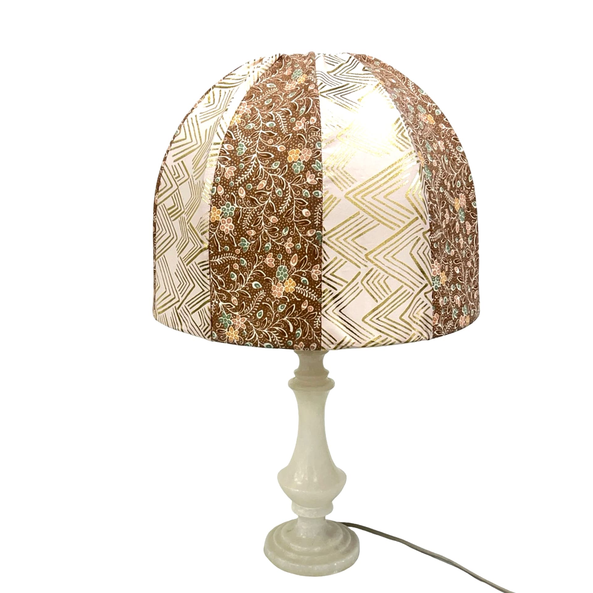 Lampa stołowa, alabaster beżowy, tkanina beżowa, Włochy, lata 60. - 195490