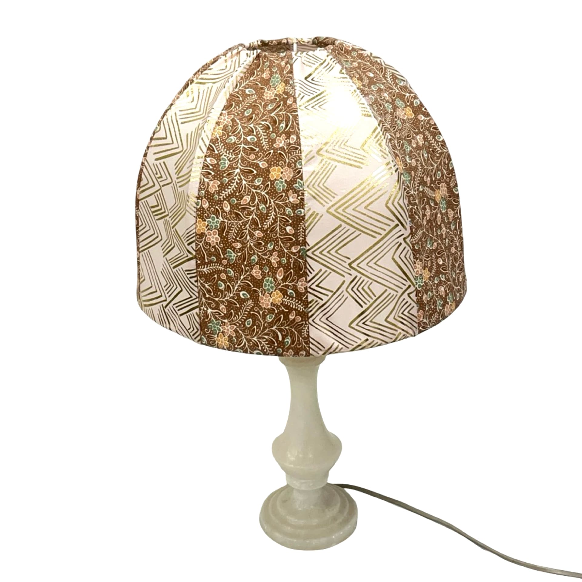 Lampa stołowa, alabaster beżowy, tkanina beżowa, Włochy, lata 60. - 195496