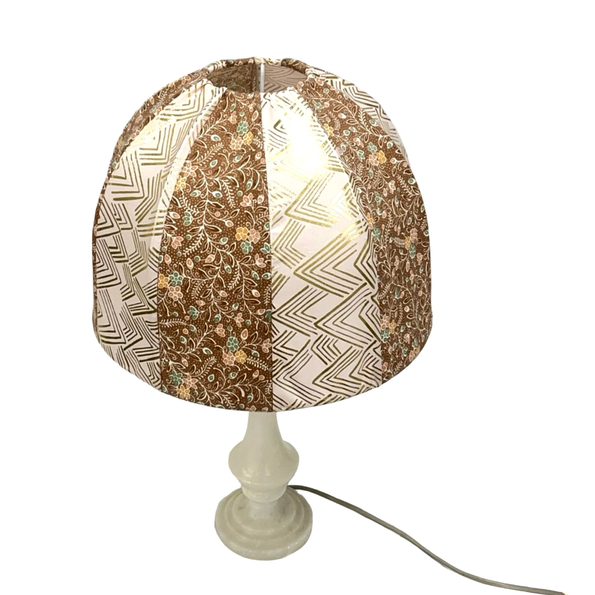 Lampa stołowa, alabaster beżowy, tkanina beżowa, Włochy, lata 60. - 195503