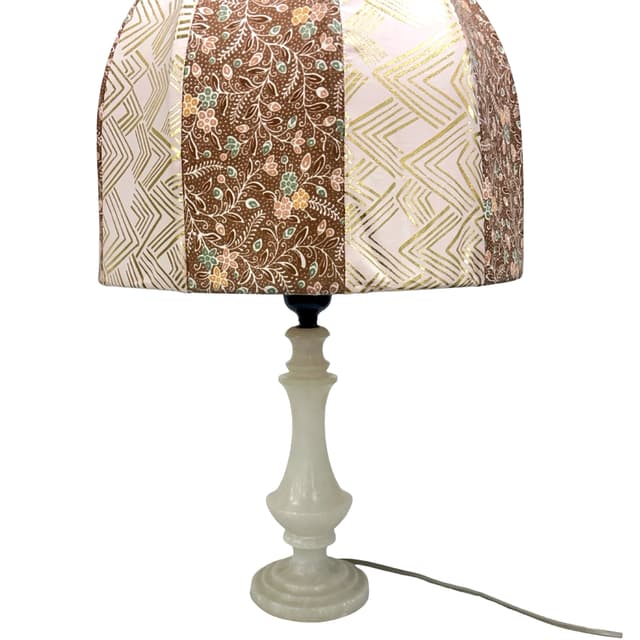 Lampa stołowa, alabaster beżowy, tkanina beżowa, Włochy, lata 60. - WYMIARY