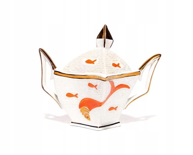Sugar Bowl, Pop Art, ivory white porcelain, Steatyt, Poland, 1960s. - DIMENSION