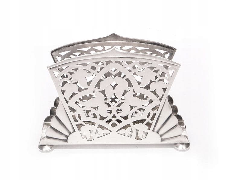 Serwetnik Art Deco, mosiądz platerowany srebrny, Bracia Henneberg, Polska, lata 30. - 195716