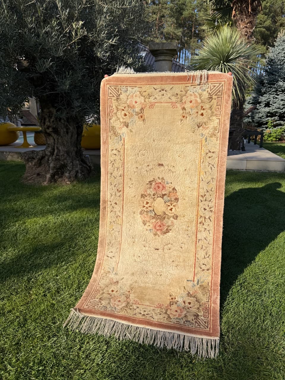 Dywan Pekiński 155x70 cm, jedwab beżowy, Chiny - 195808