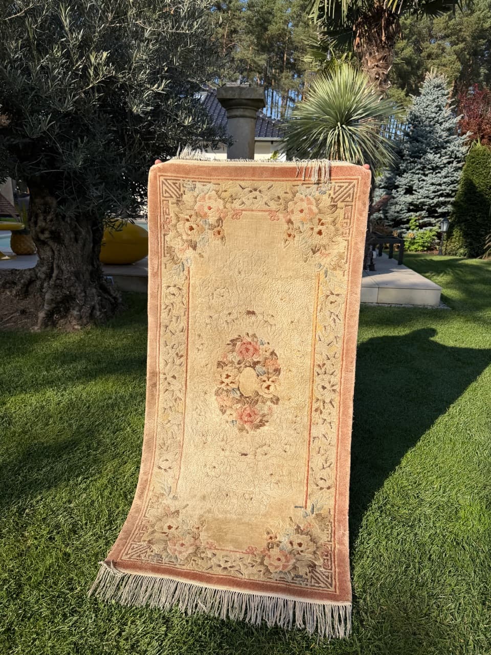 Dywan Pekiński 155x70 cm, jedwab beżowy, Chiny - 195809