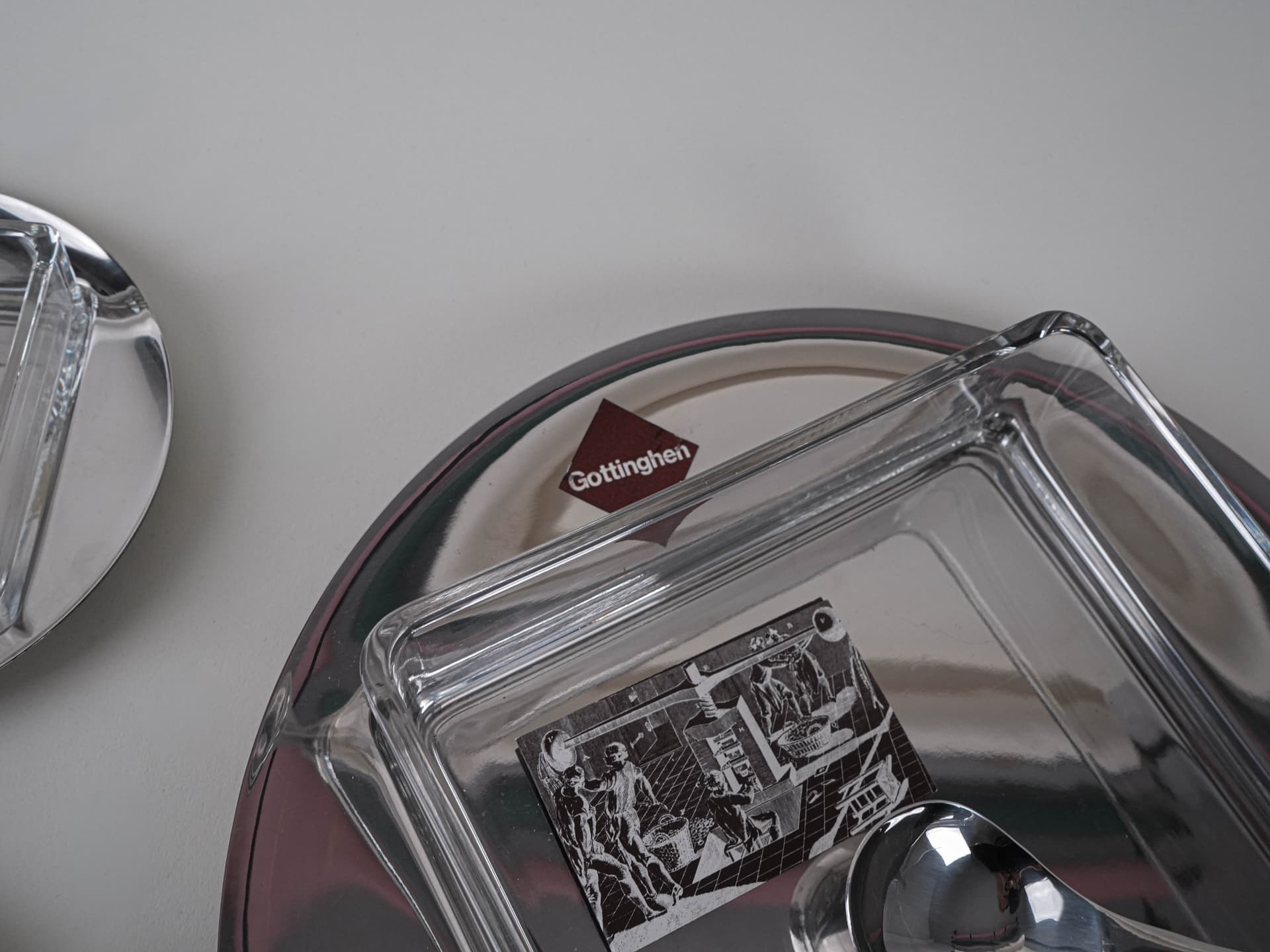 Komplet deserowy, szkło przezroczyste, stal nierdzewna srebrna, Włochy, lata 70. - 195905