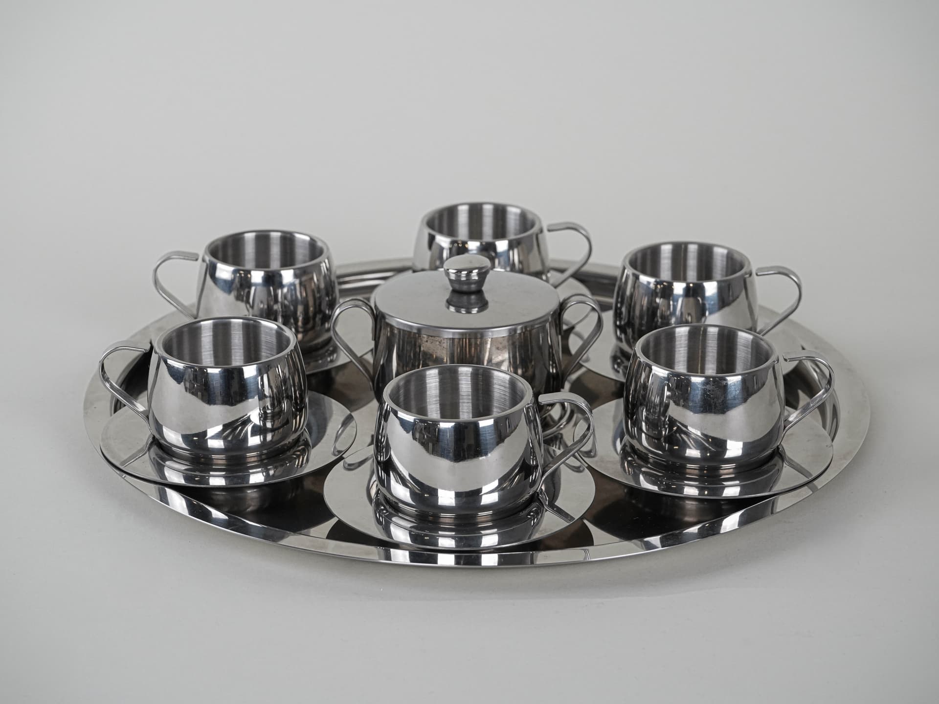 Serwis kawowy, stal polerowana srebrny, Włochy, lata 80. - 195926