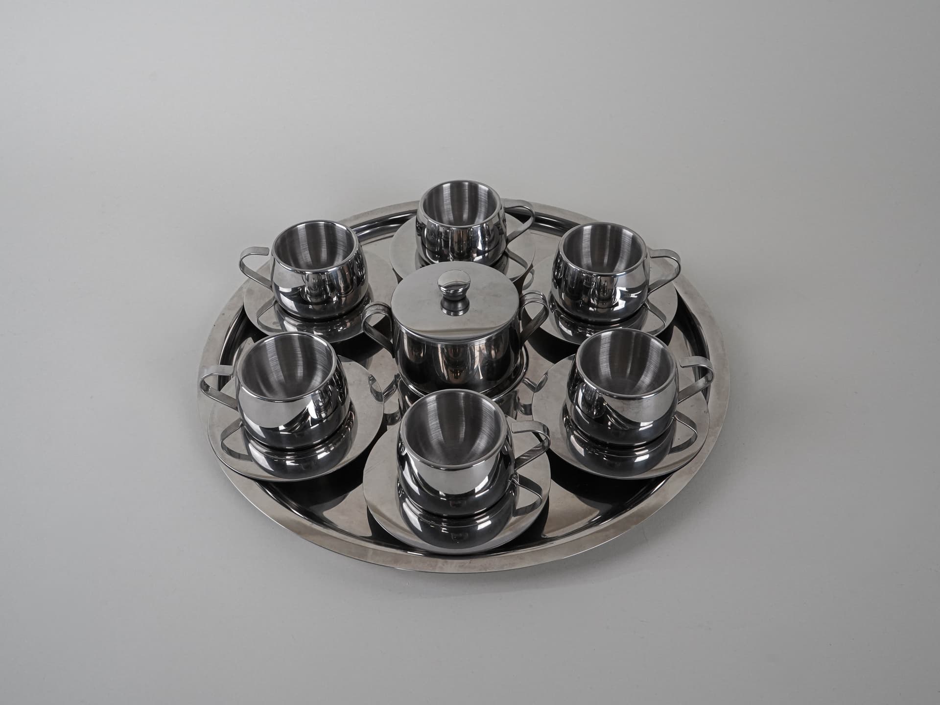 Serwis kawowy, stal polerowana srebrny, Włochy, lata 80. - 195925