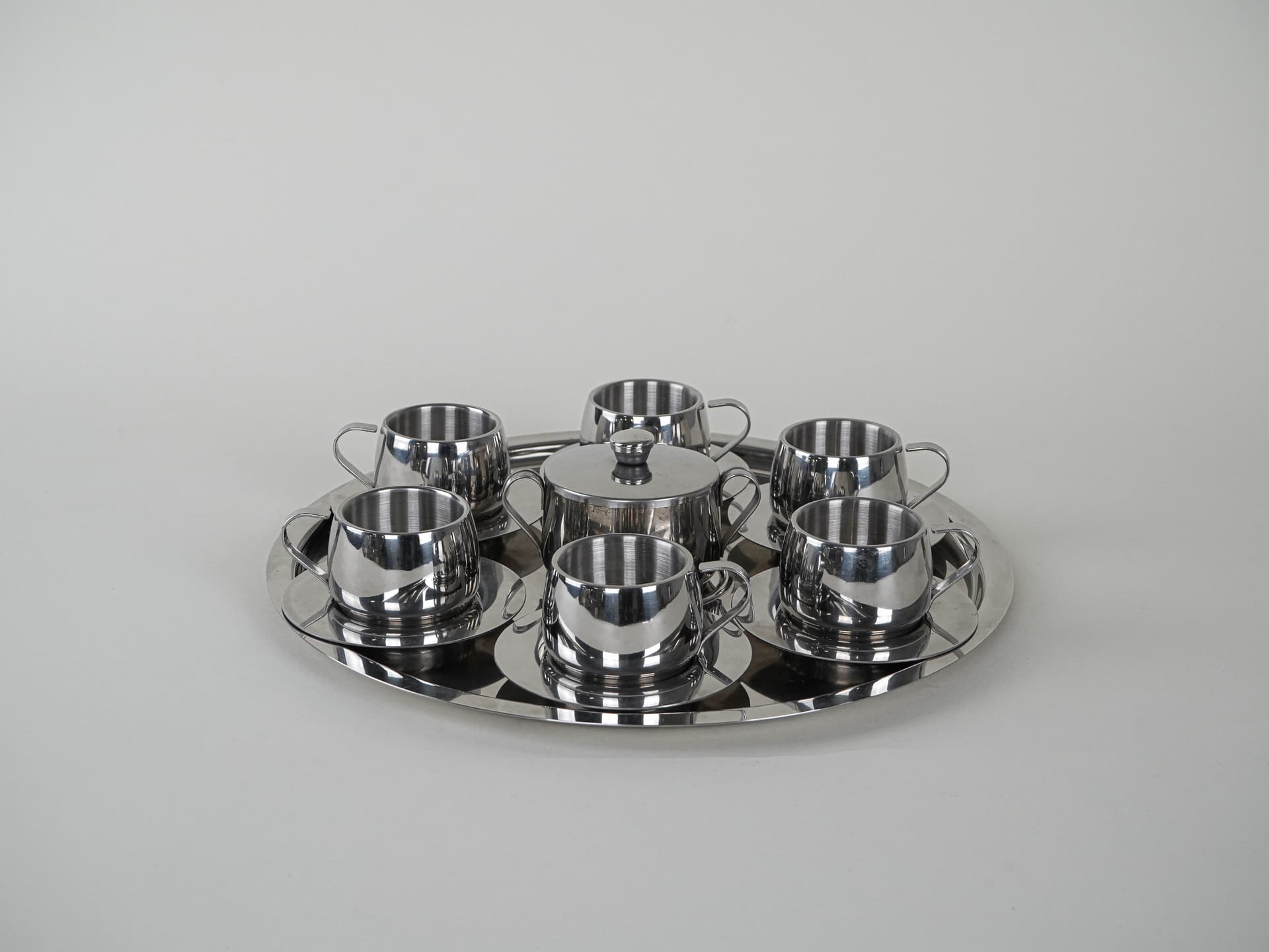 Serwis kawowy, stal polerowana srebrny, Włochy, lata 80. - 195924