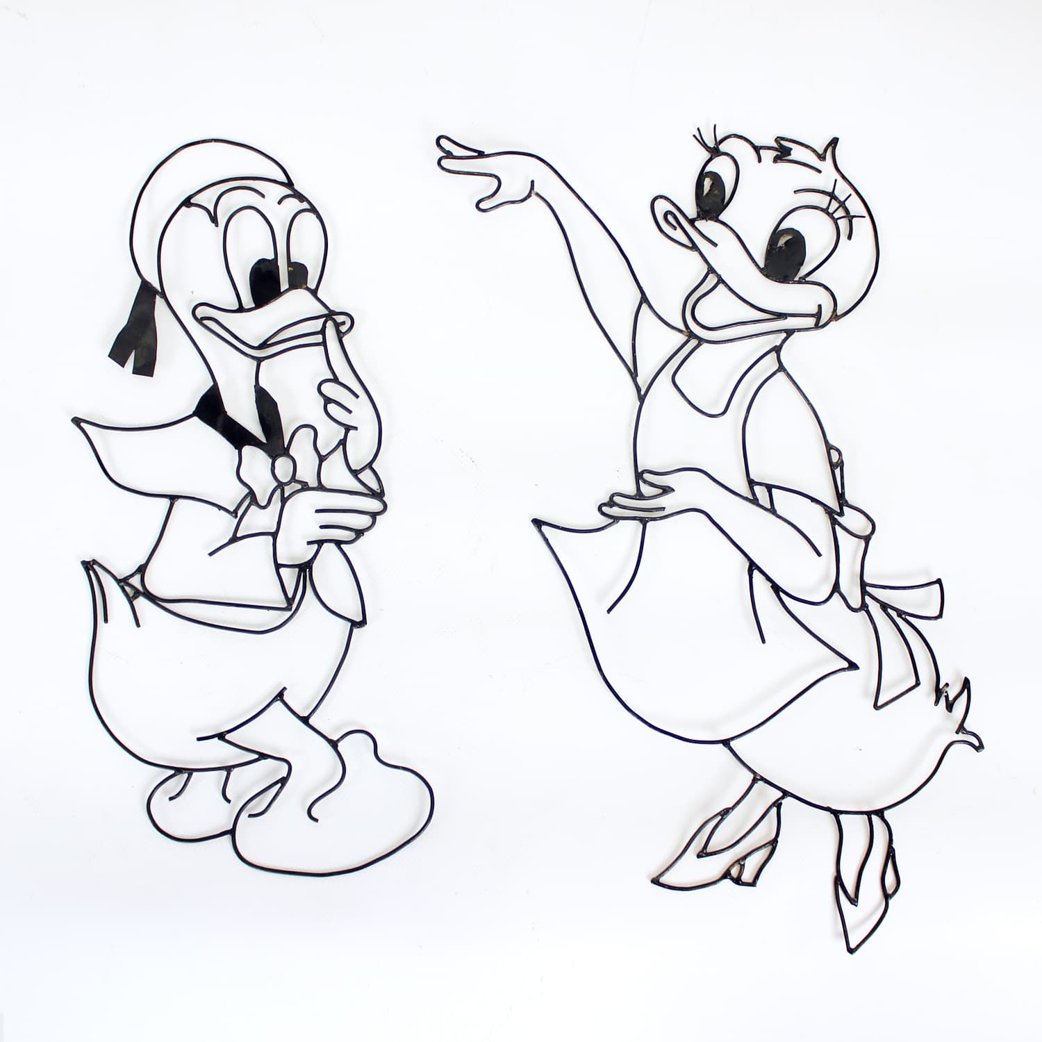 Dekoracja ścienna Donald & Daisy Duck, metal czarny, Austria, lata 60.