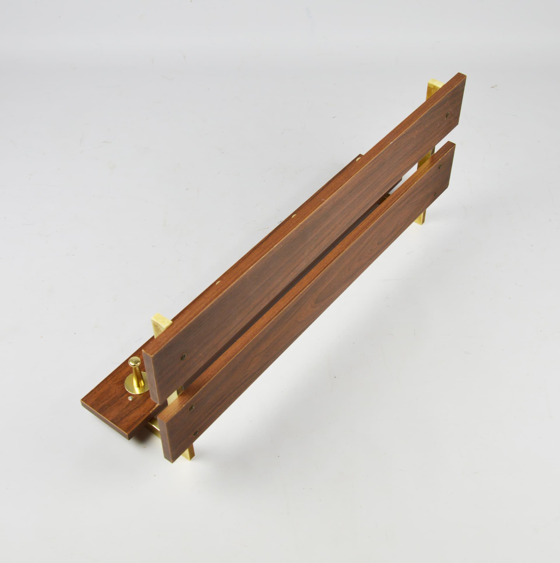 Wall-mounted coat rack, light brown wood, brass, 1970s. - 195985