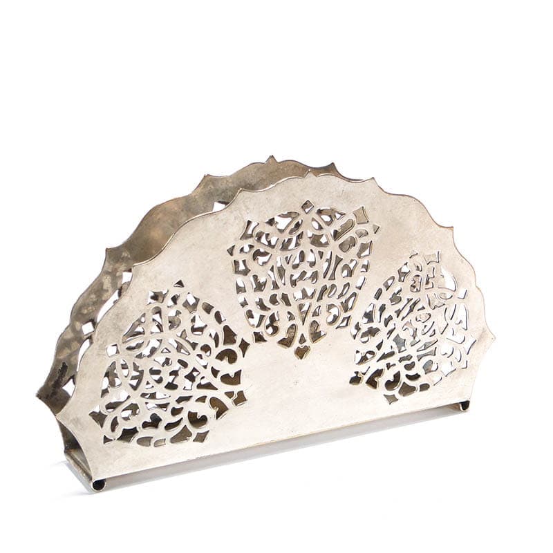 Serwetnik wachlarz, art déco, mosiądz srebrny, Bracia Henneberg, Polska, lata 20. - 196024