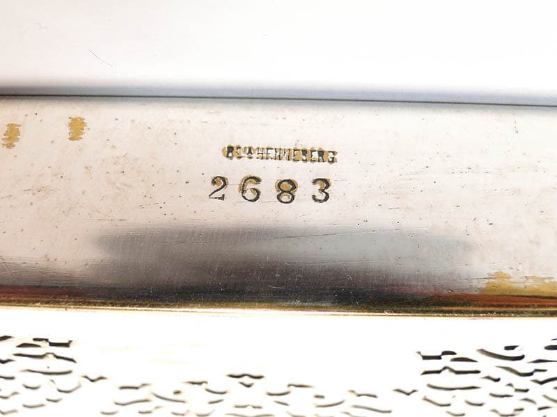 Serwetnik wachlarz, art déco, mosiądz srebrny, Bracia Henneberg, Polska, lata 20. - 196022