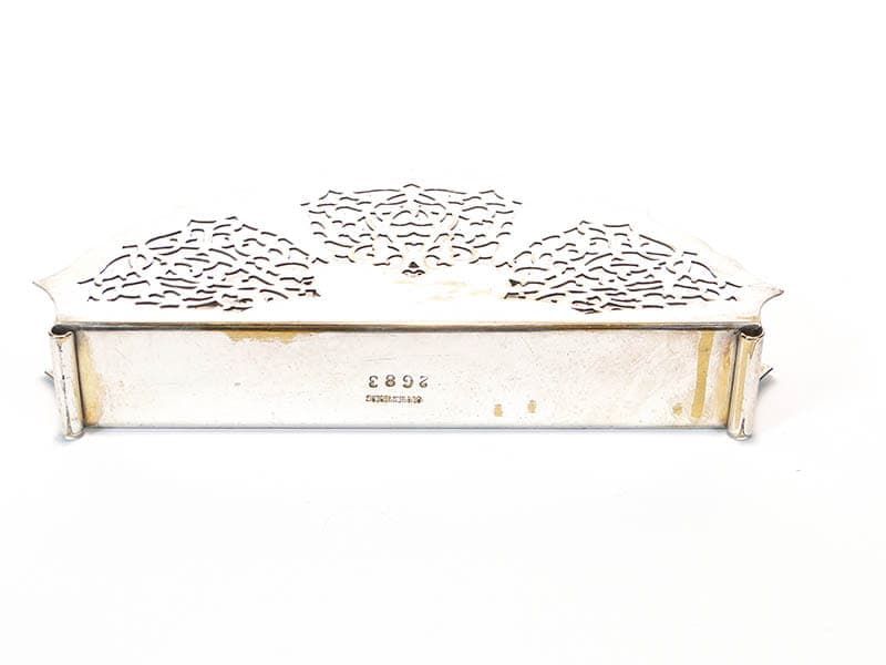 Serwetnik wachlarz, art déco, mosiądz srebrny, Bracia Henneberg, Polska, lata 20. - 196026