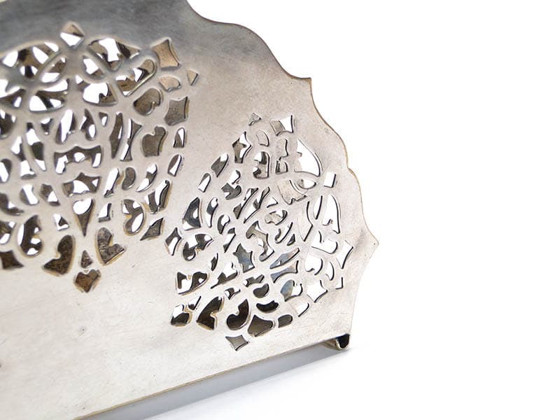 Serwetnik wachlarz, art déco, mosiądz srebrny, Bracia Henneberg, Polska, lata 20. - 196027