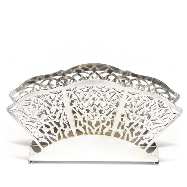 Serwetnik wachlarz, mosiądz srebrny, Bracia Henneberg, Polska, lata 20. - WYMIARY