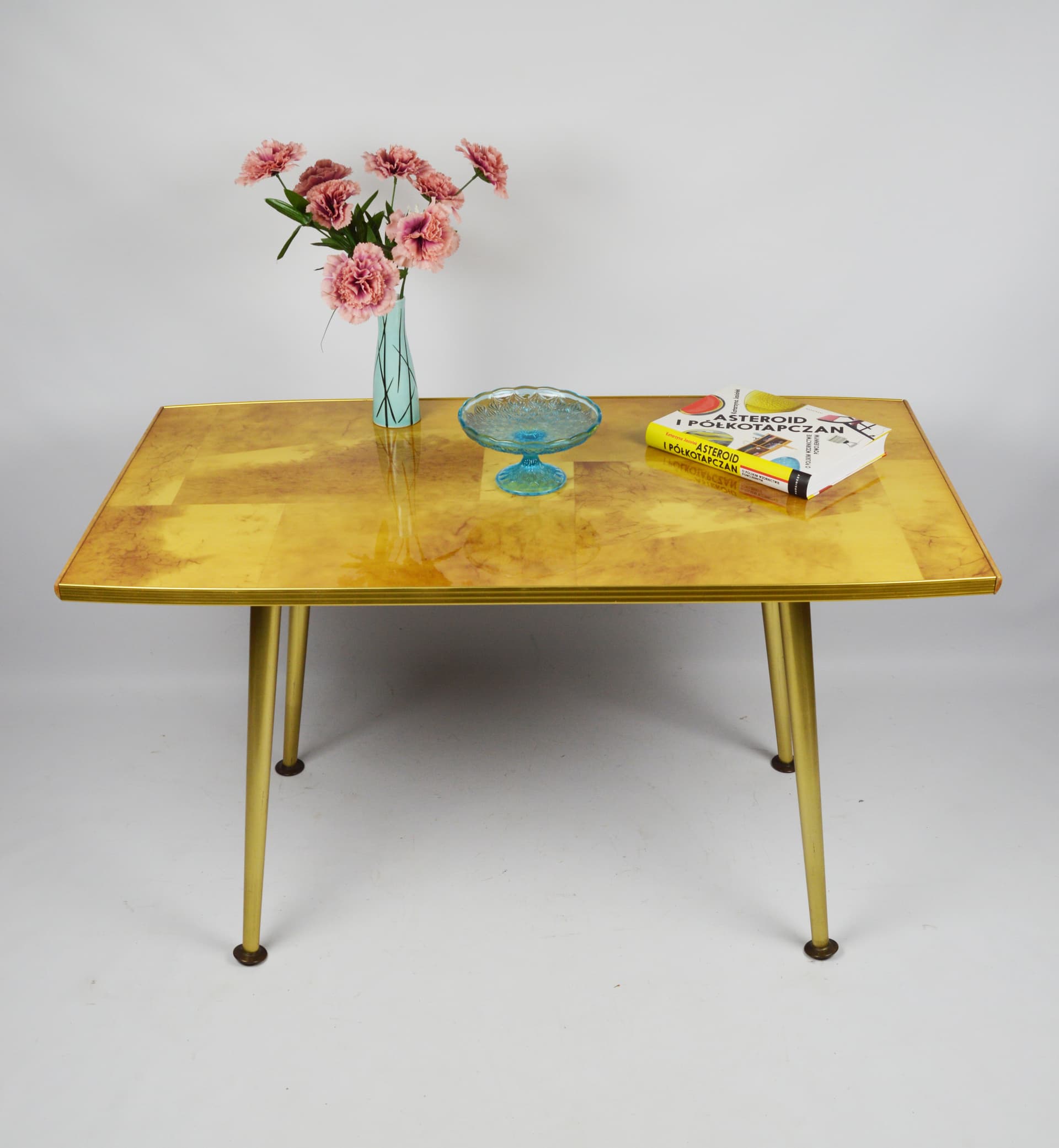Coffee table, light burl wood, gold metal, 1980s. - 196070