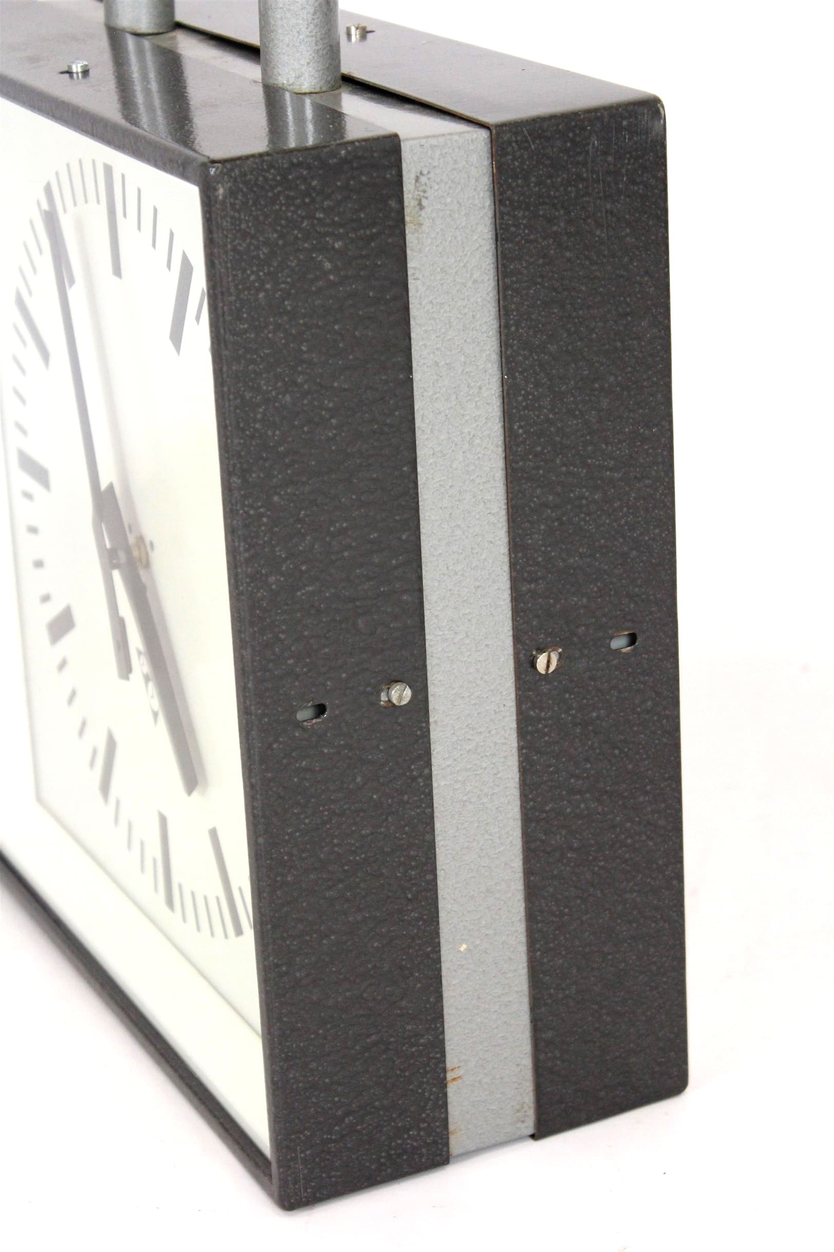 Dwustronny zegar kolejowy, szary, metal, Pragotron, Czechy, lata 80. - 196182