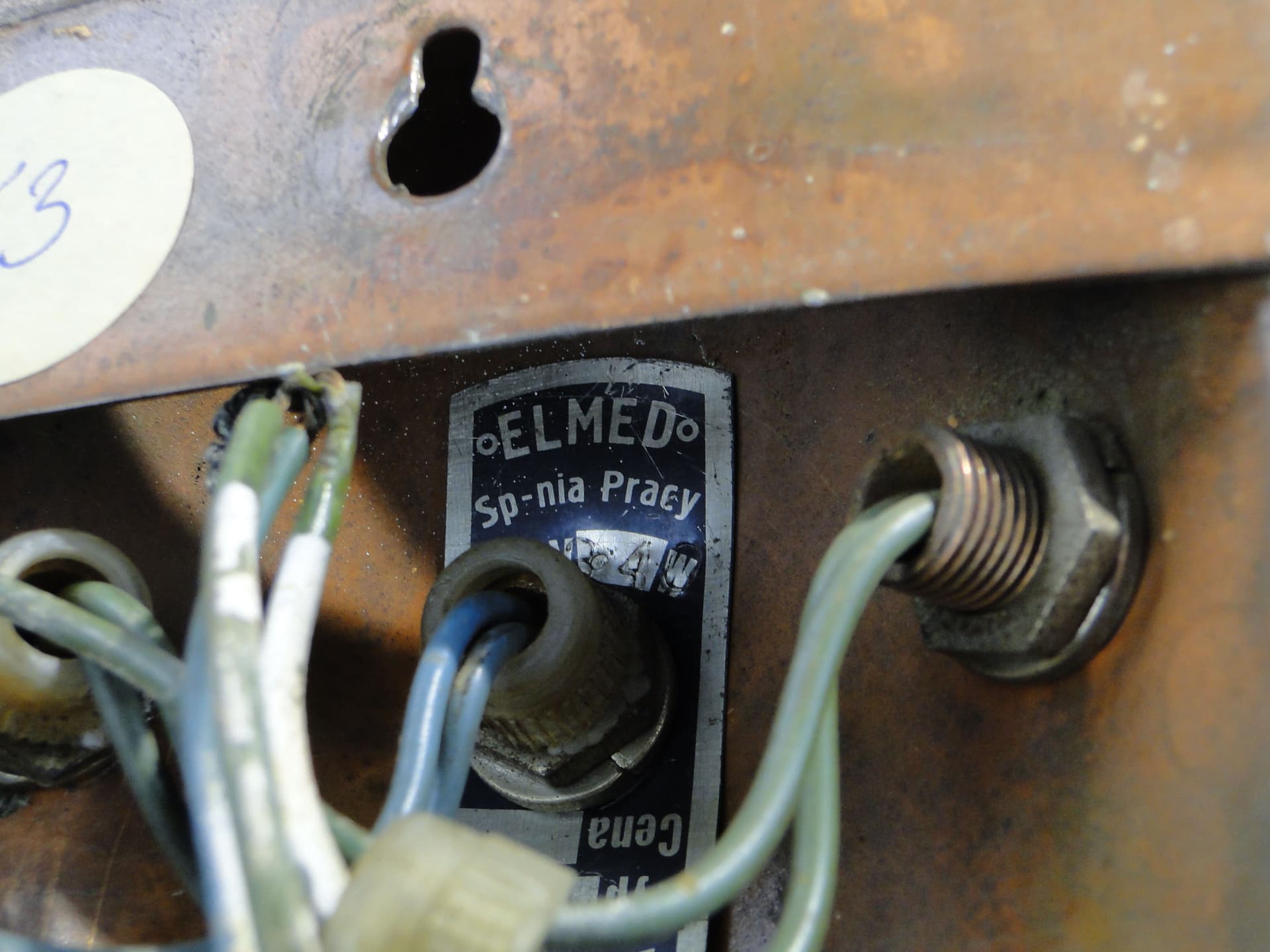 Kinkiet trójramienny, miedź, szkło, Polska, lata 70. - 1364