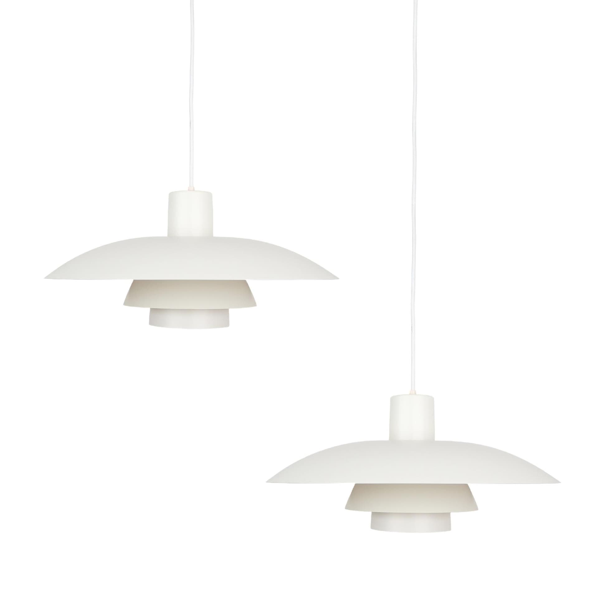 Pair of pendant lamps PH 4/3, white metal, by P. Henningsen, Louis Poulsen, Denmark, 1960s.