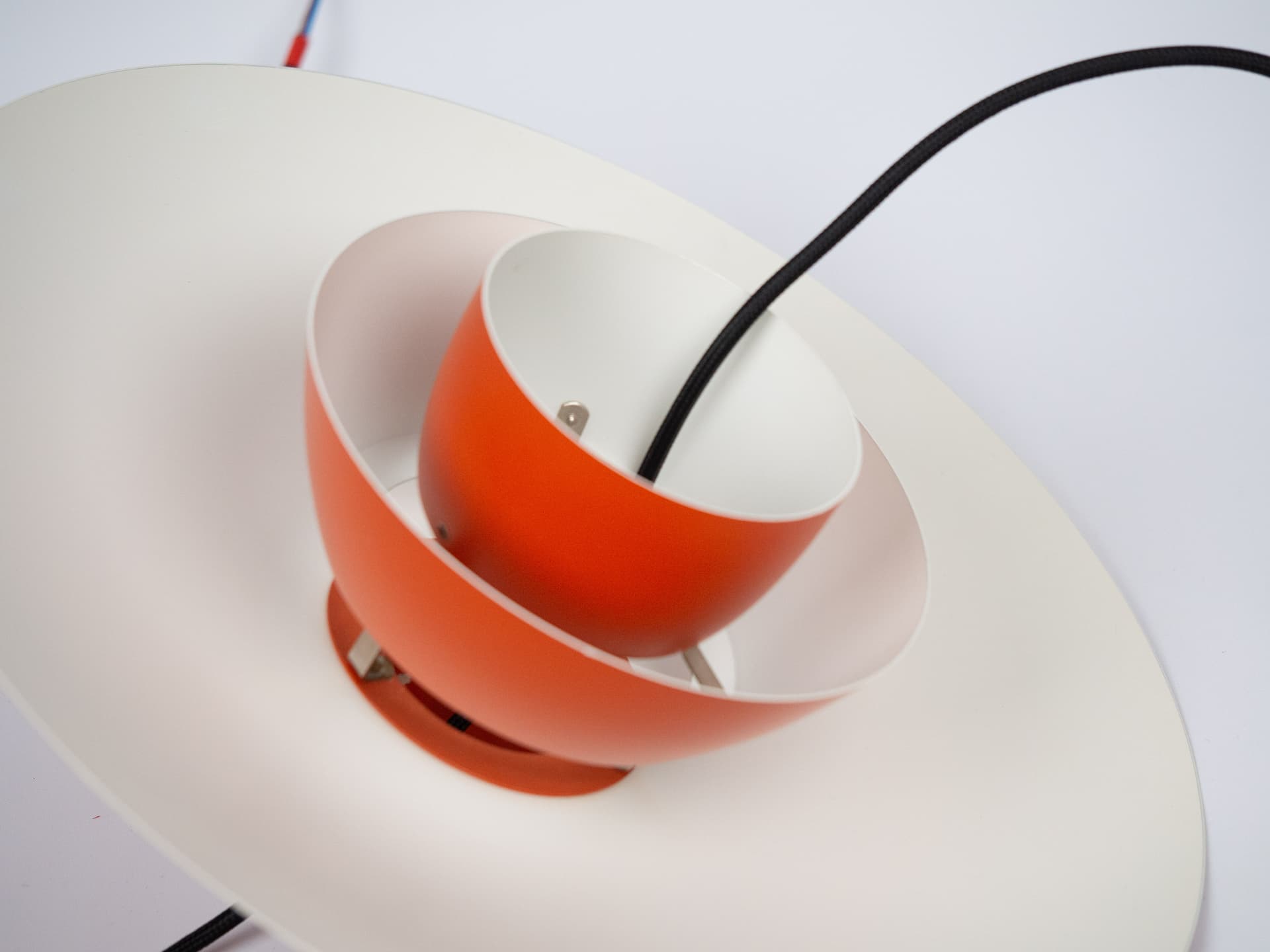 Pendant lamp PH 4/3, red aluminum, by P. Henningsen, Louis Poulsen, Denmark, 1970s. - 196297