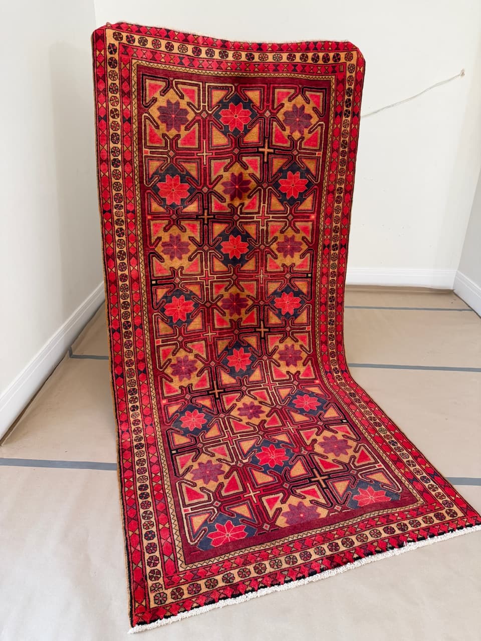 Chodnik Hamadan 310x145 cm, czerwony, wełna, Iran - 196351