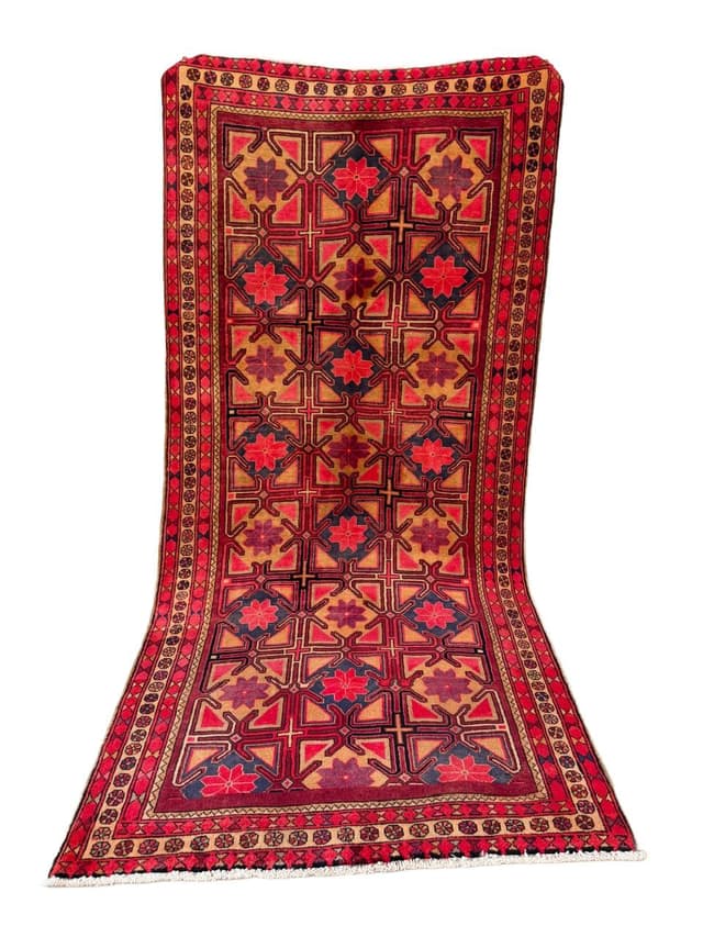 Chodnik Hamadan 310x145 cm, czerwony, wełna, Iran - WYMIARY