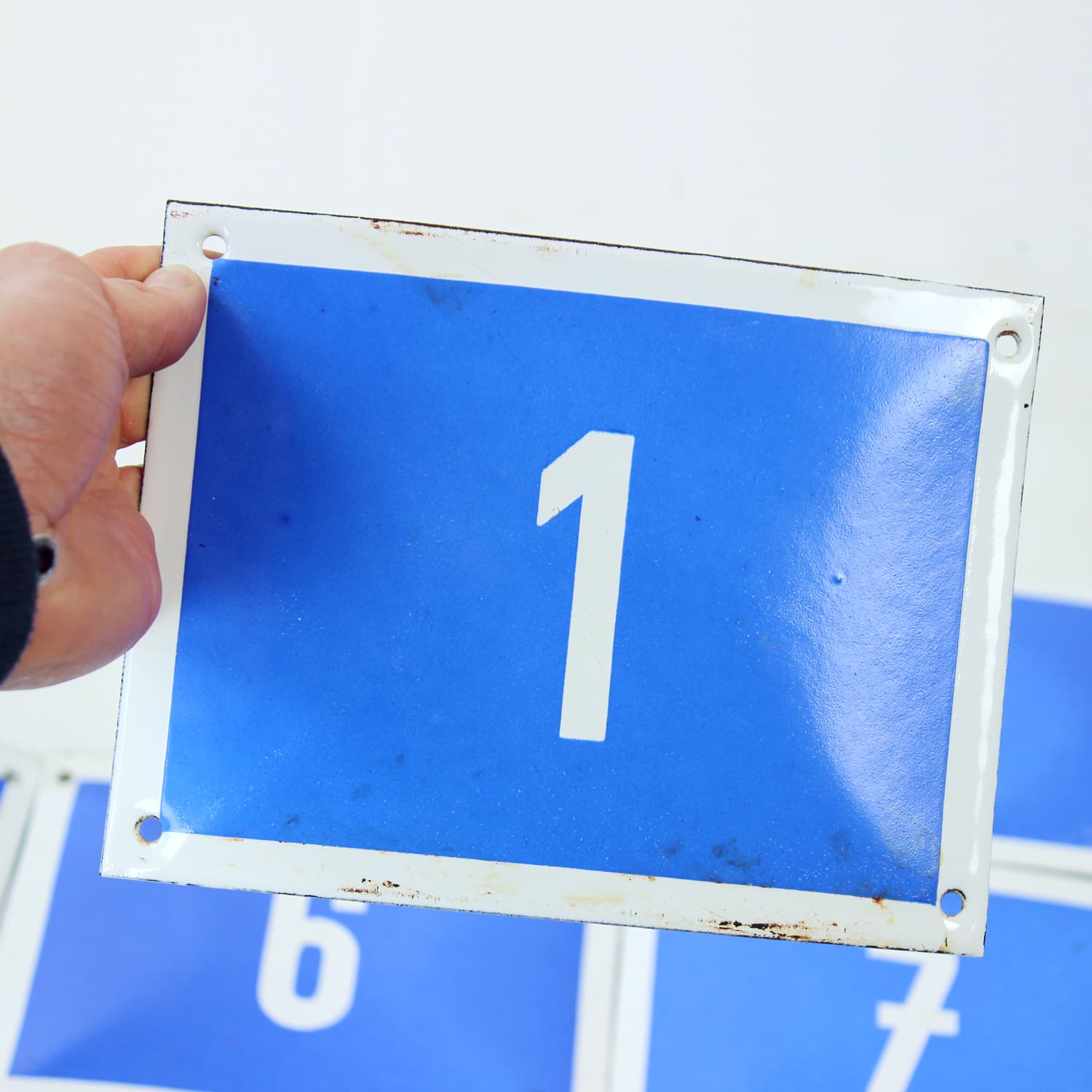 Zestaw tabliczek emaliowanych, niebieski, metal, Czechosłowacja, lata 50. - 196442