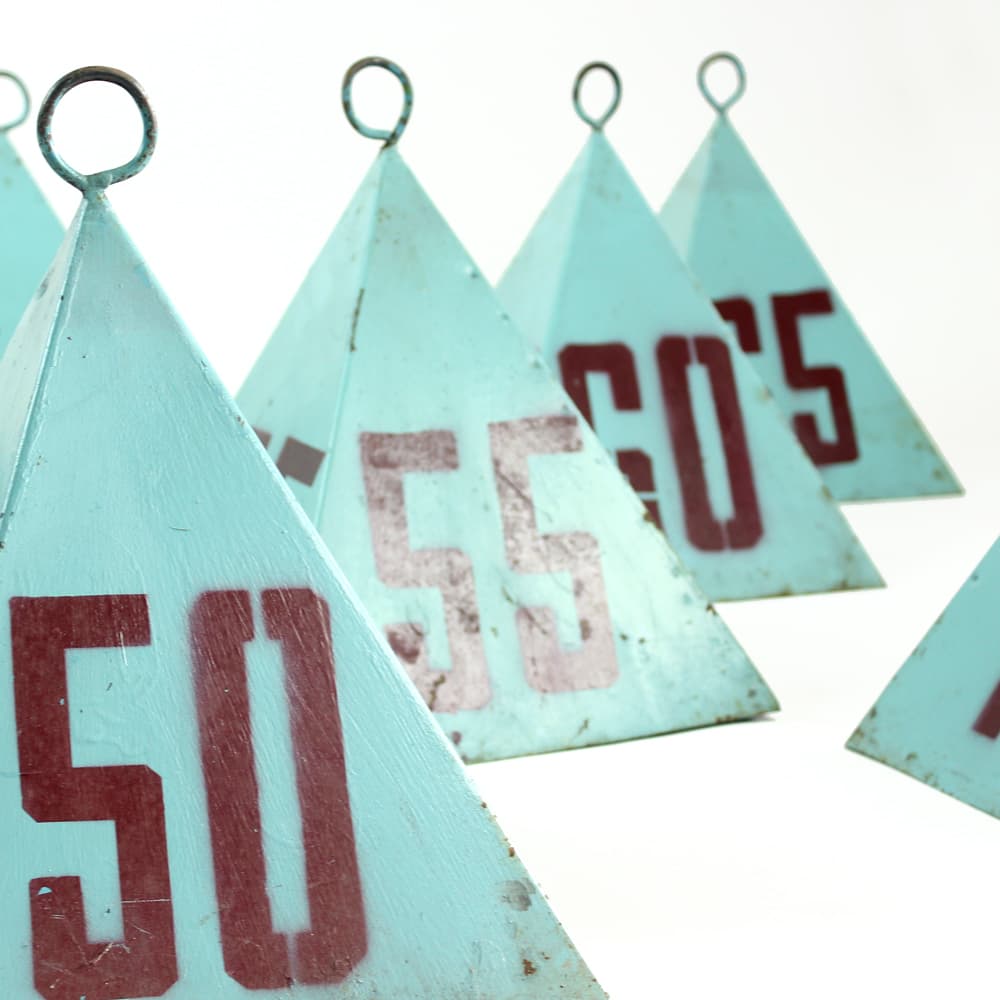 Zestaw dziewięciu piramid pomiarowych, turkus, stal, Czechosłowacja, lata 40. - 196448