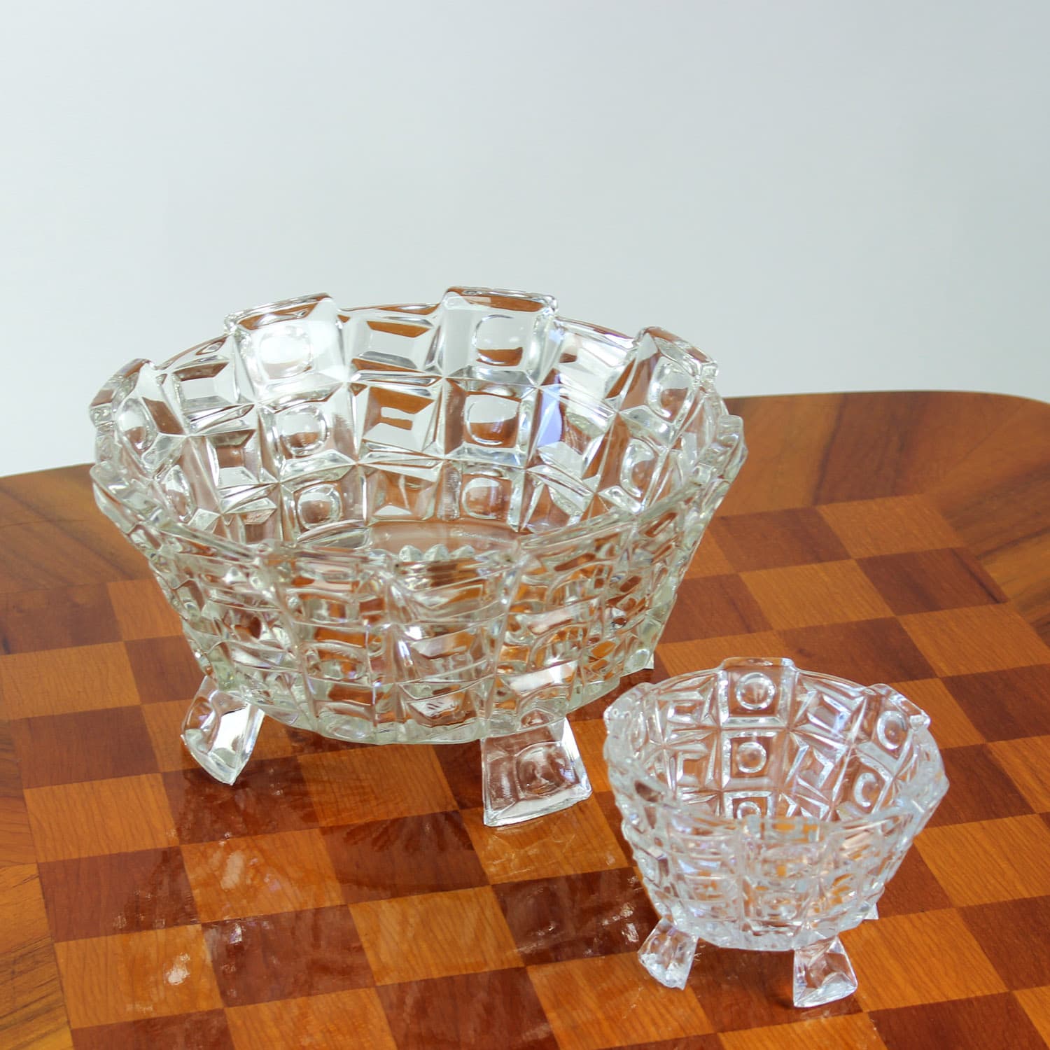 Set of Two Art Deco Bowls, transparent glass, Libochovice, Czechoslovakia, 1930s. - 196467