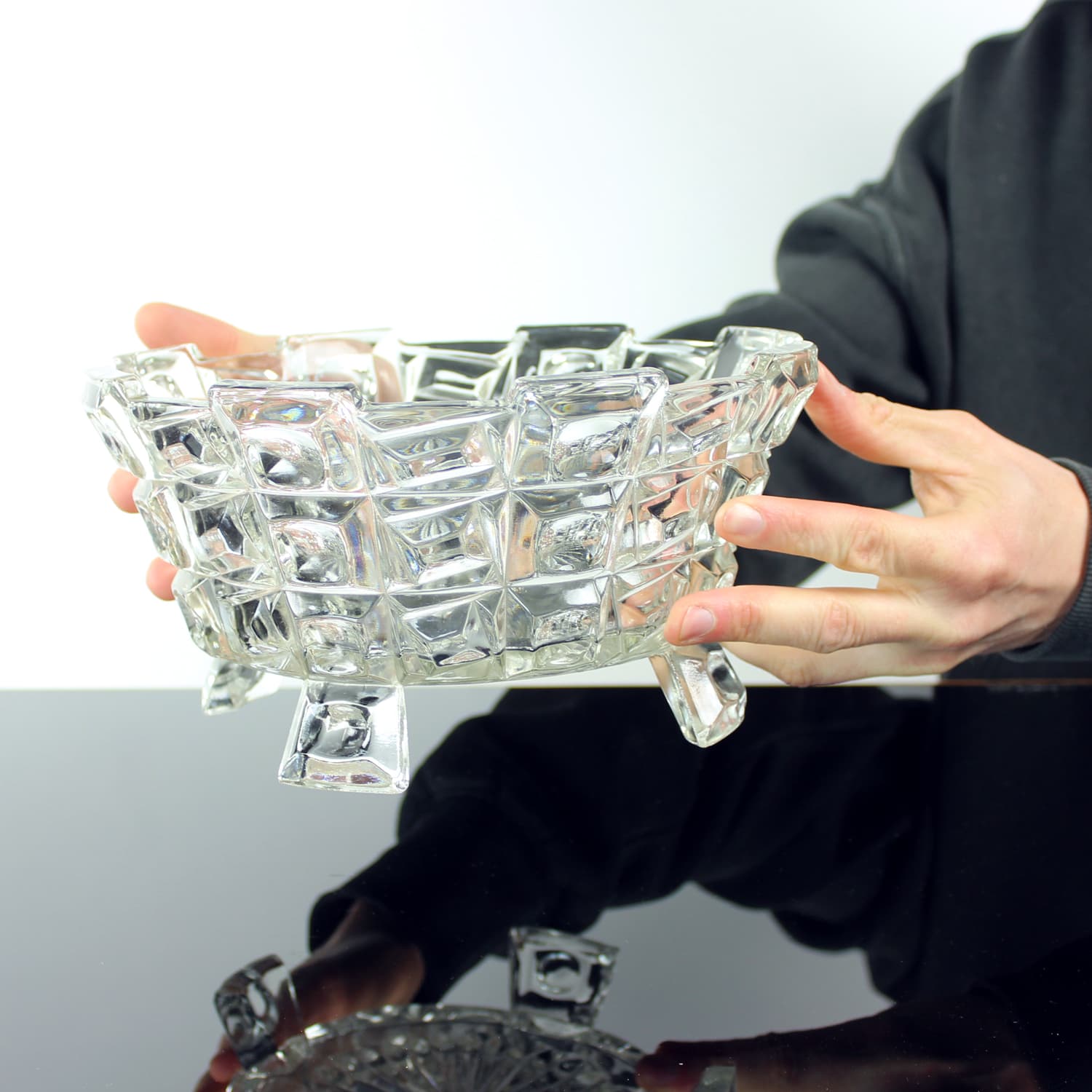 Set of Two Art Deco Bowls, transparent glass, Libochovice, Czechoslovakia, 1930s. - 196474