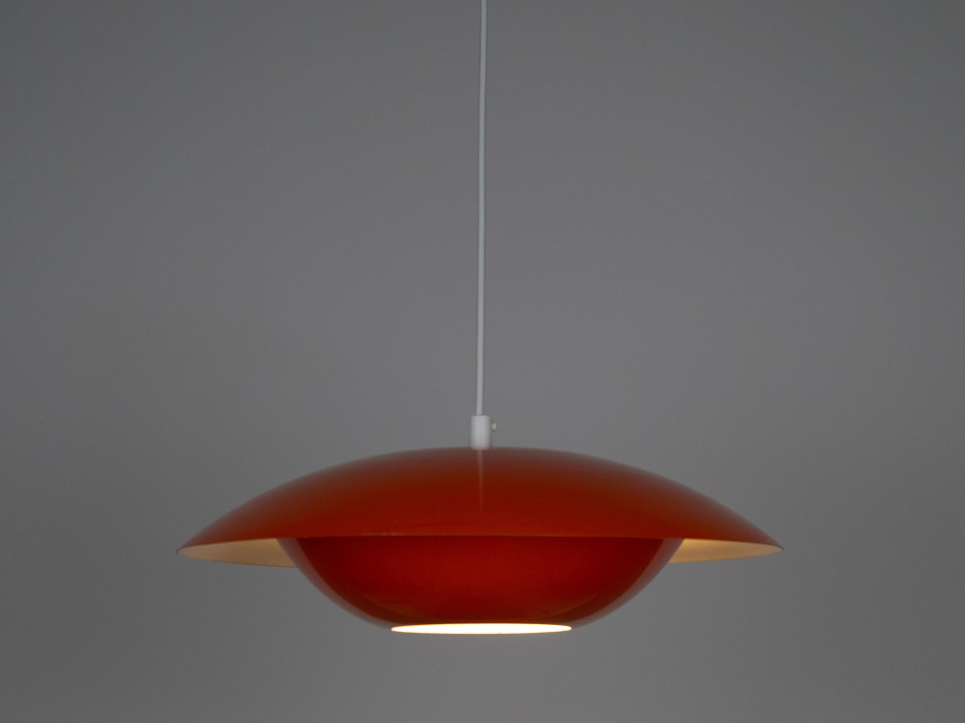 Pendant lamp Jutlandia, space age, orange metal, by J. Høi, Holmegaard, Denmark, 1970s. - 196591
