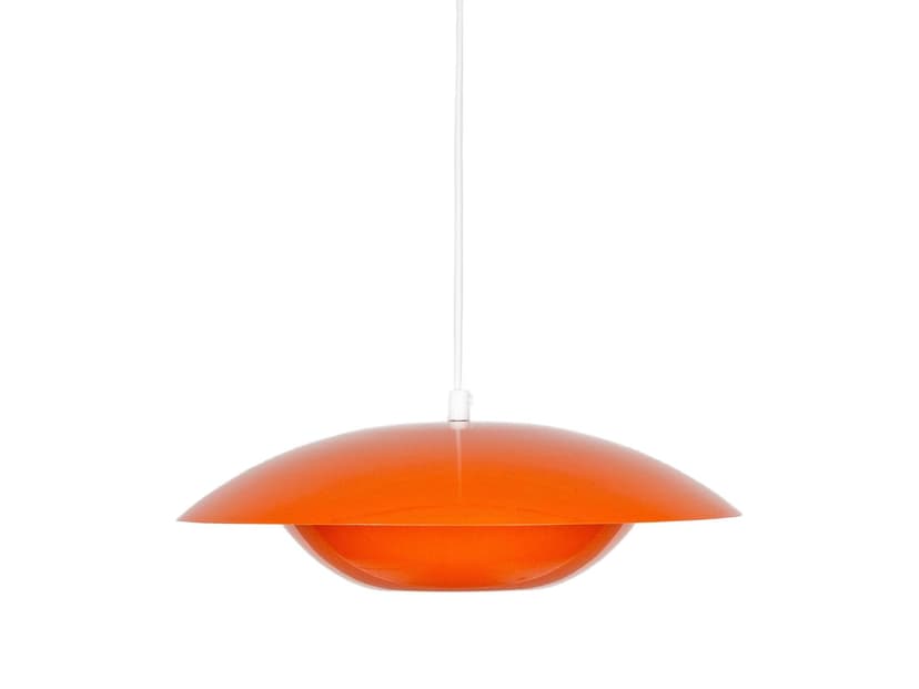 Pendant lamp Jutlandia, space age, orange metal, by J. Høi, Holmegaard, Denmark, 1970s.