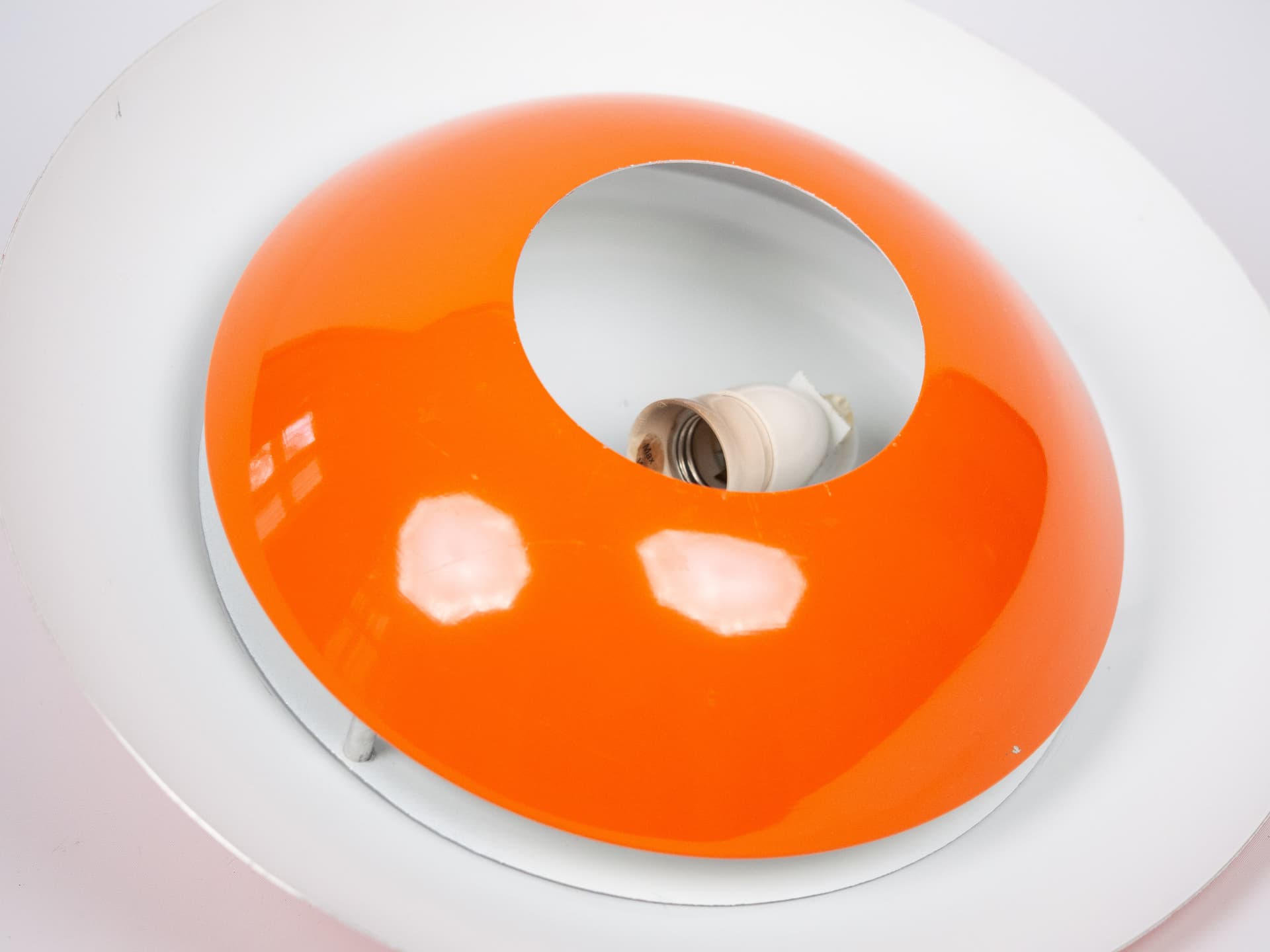 Pendant lamp Jutlandia, space age, orange metal, by J. Høi, Holmegaard, Denmark, 1970s. - 196597