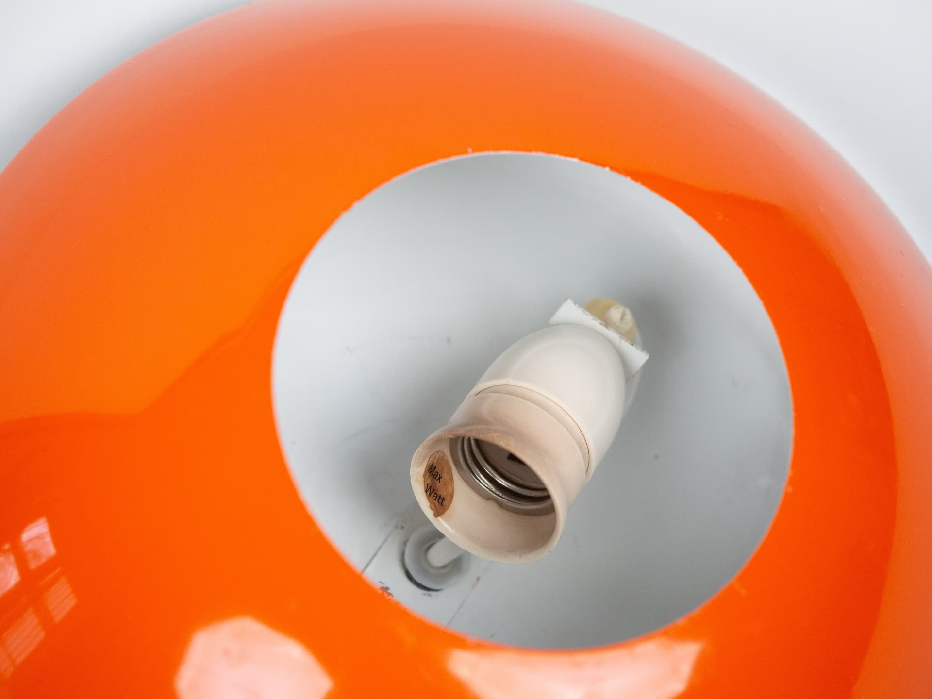 Pendant lamp Jutlandia, space age, orange metal, by J. Høi, Holmegaard, Denmark, 1970s. - 196599