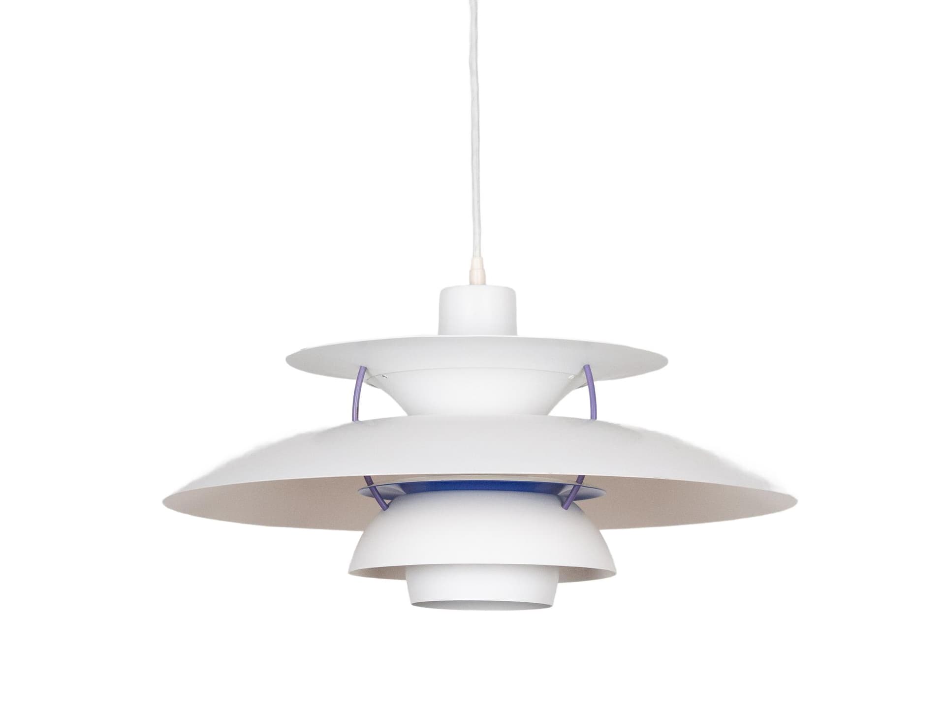 Lampa wisząca PH 5, metal biały, proj. P. Henningsen, Louis Poulsen, Dania, lata 80.