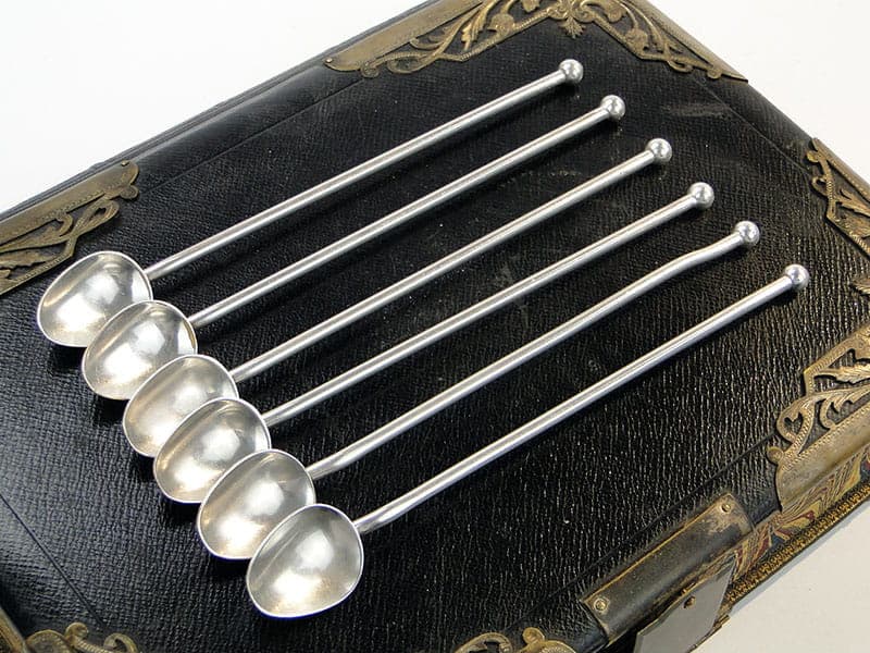 Set of cocktail spoons with straw, silver, brass, France, 1950s. - 196640