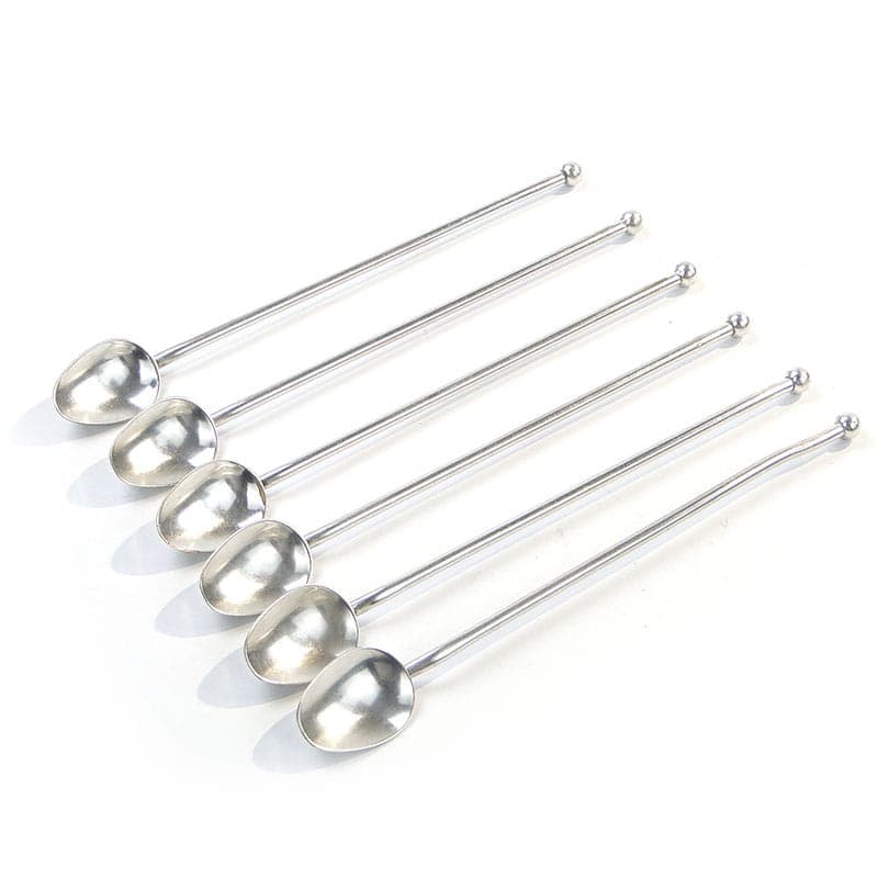 Set of cocktail spoons with straw, silver, brass, France, 1950s.