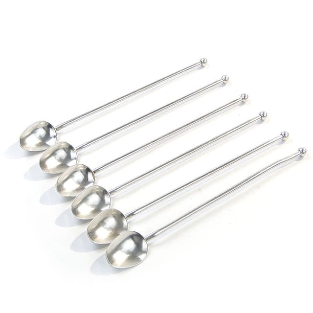 Set of cocktail spoons with straw, silver, brass, France, 1950s. - DIMENSION