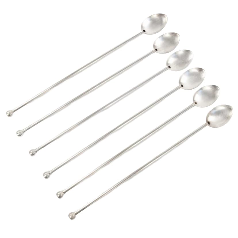 Komplet koktajlowych łyżeczek, Art déco, srebrny, mosiądz platerowany srebrem, Francja, lata 50.