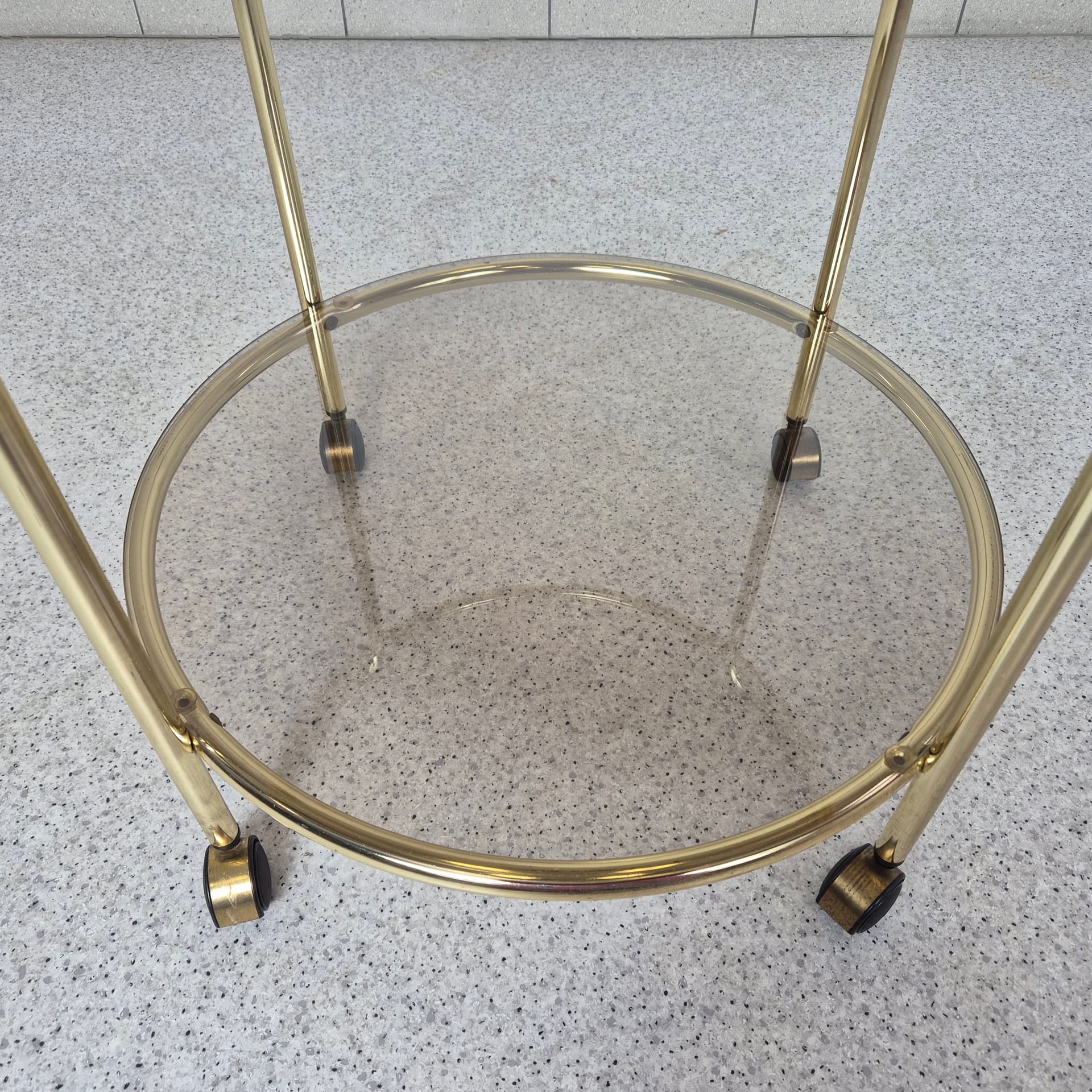 Bar cart Hollywood Regency, golden brass, smoked glass, Germany, 1980s. - 196802