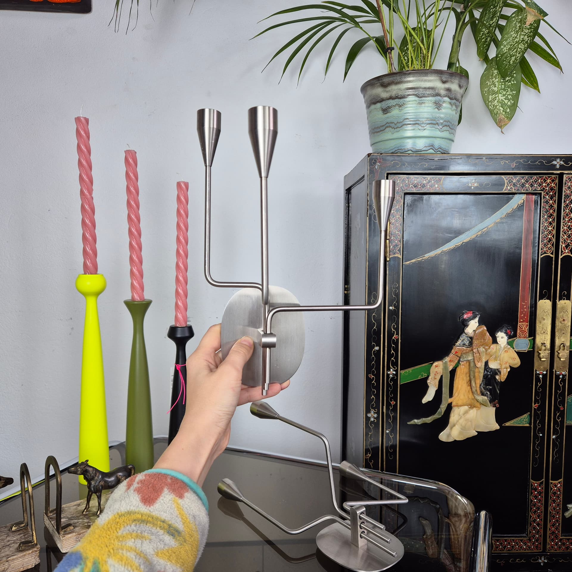 Świecznik ścienny Orion, stal nierdzewna srebrny, proj. P. Hein, Dania, XXI w. - 196964