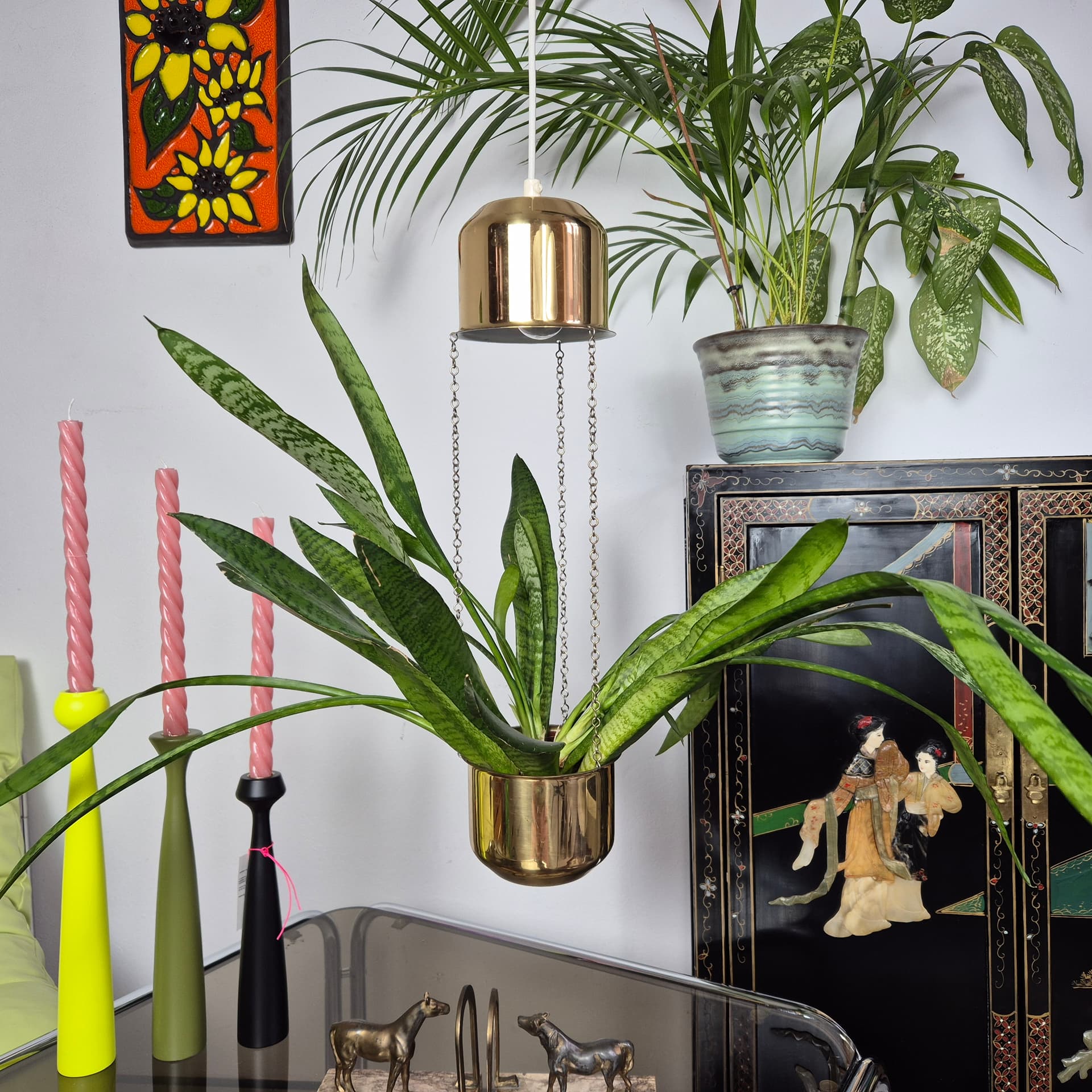 Pendant lamp, golden brass, Denmark, 1970s. - 196971