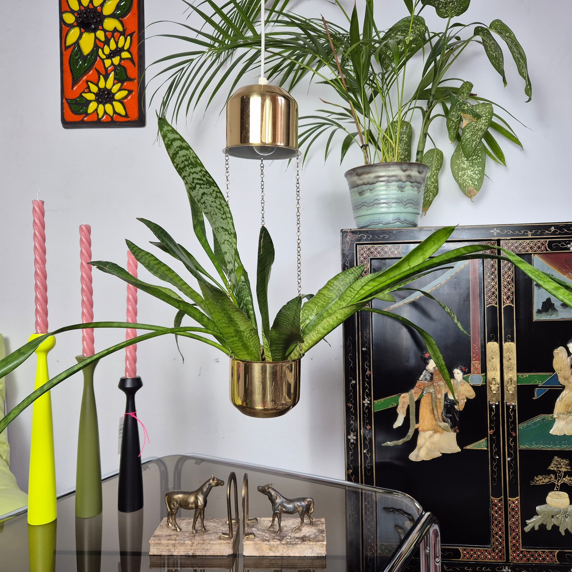 Pendant lamp, golden brass, Denmark, 1970s. - 196977