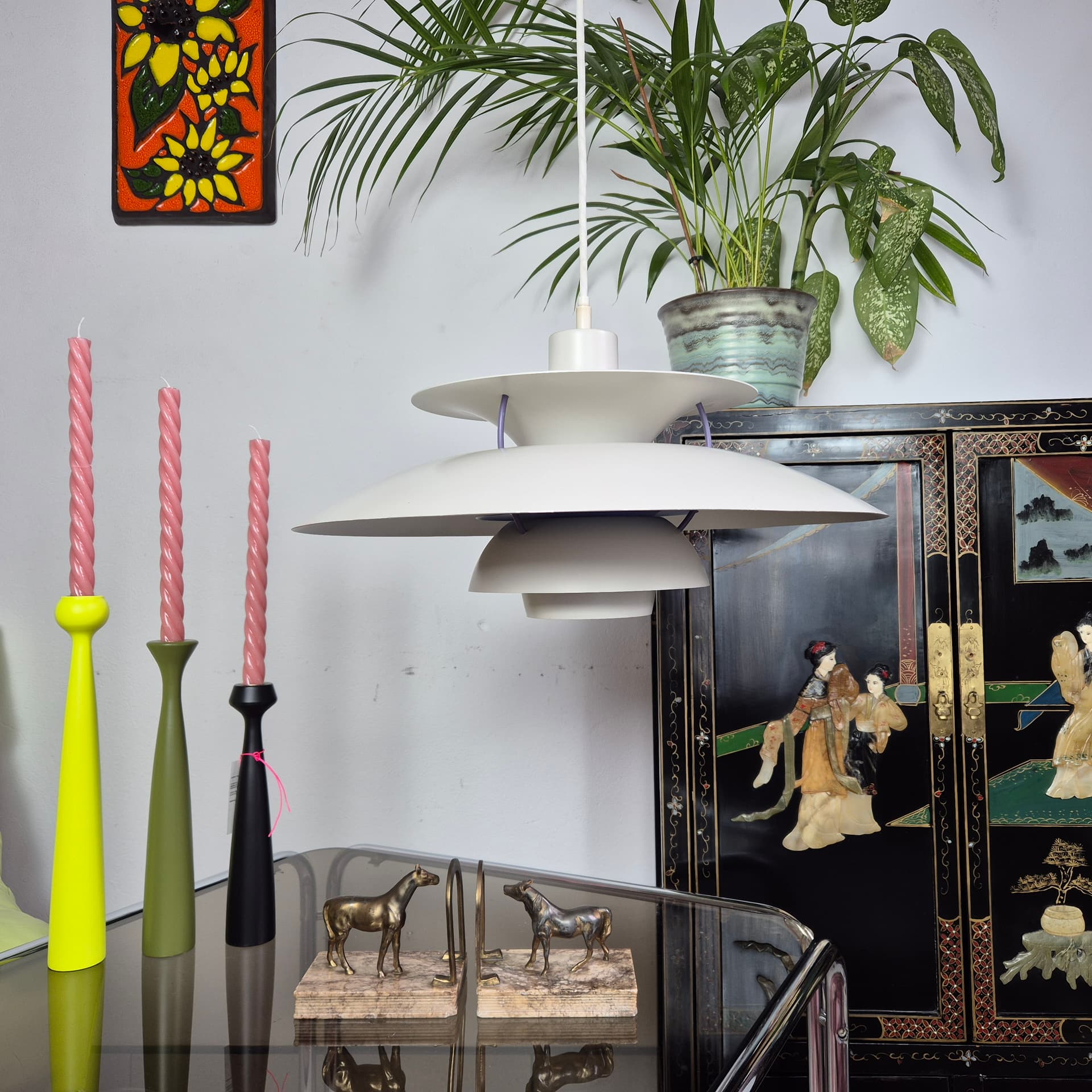 Pendant lamp PH 5, grey metal, by P. Henningsen, Louis Poulsen, Denmark, 1980s. - 196987