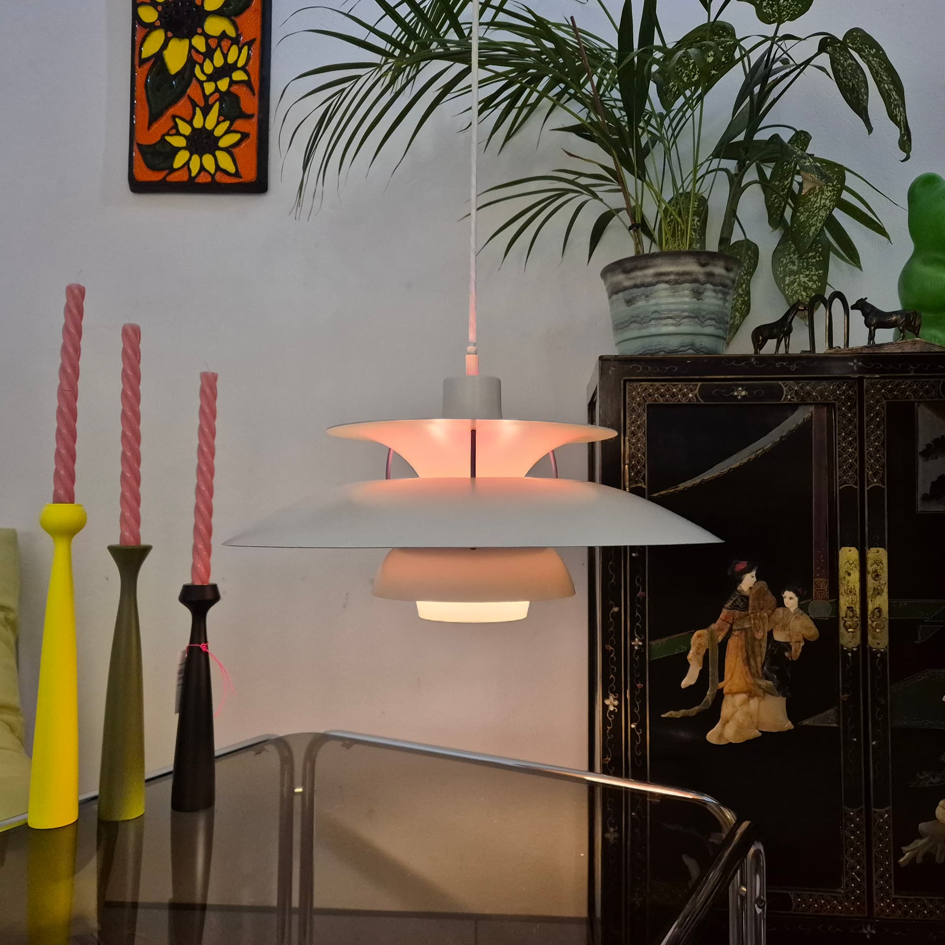Pendant lamp PH 5, grey metal, by P. Henningsen, Louis Poulsen, Denmark, 1980s. - 196986