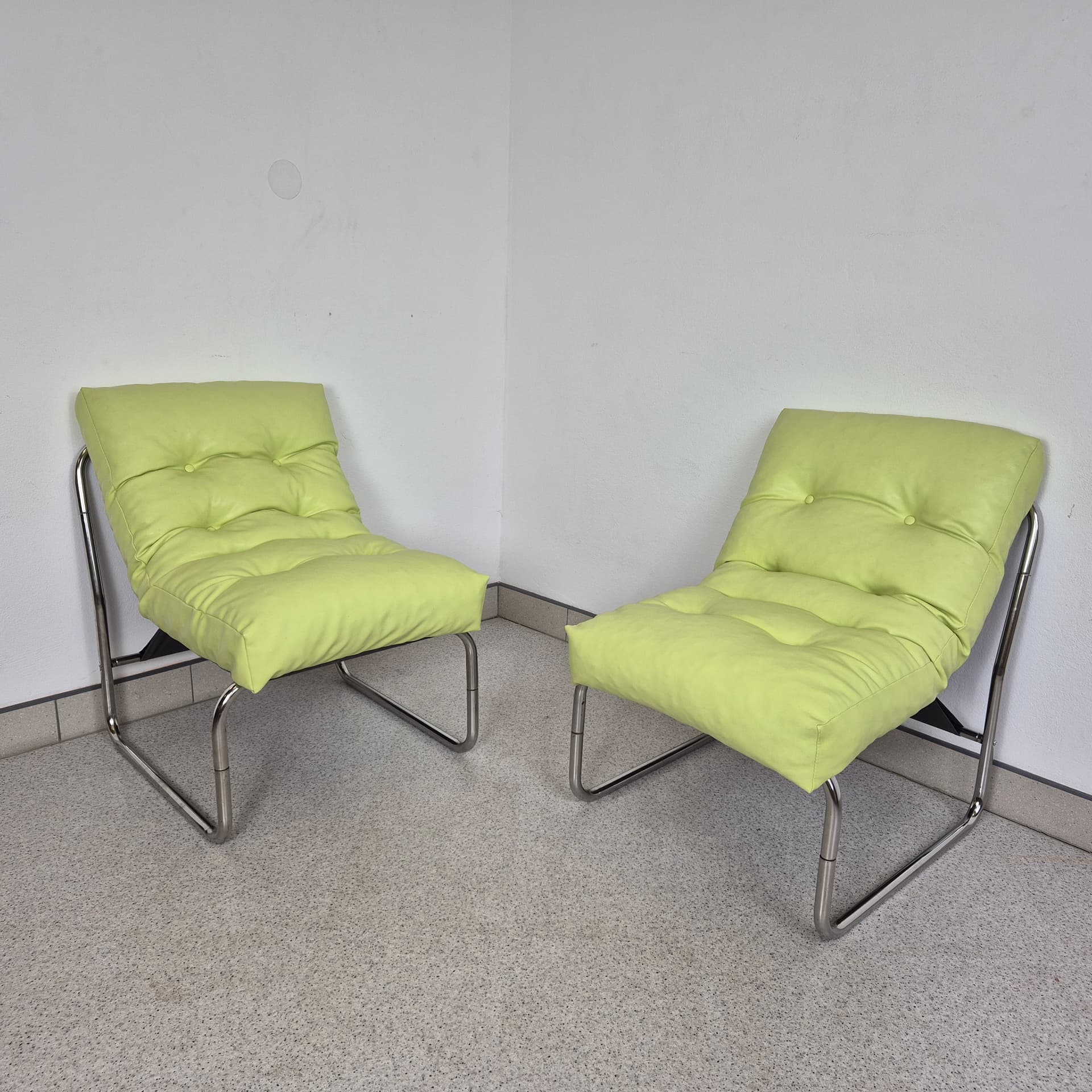 Armchair Pixi, green, fabric chrome, by G. Lundgren, Ikea, Sweden, 1970s. - 197025