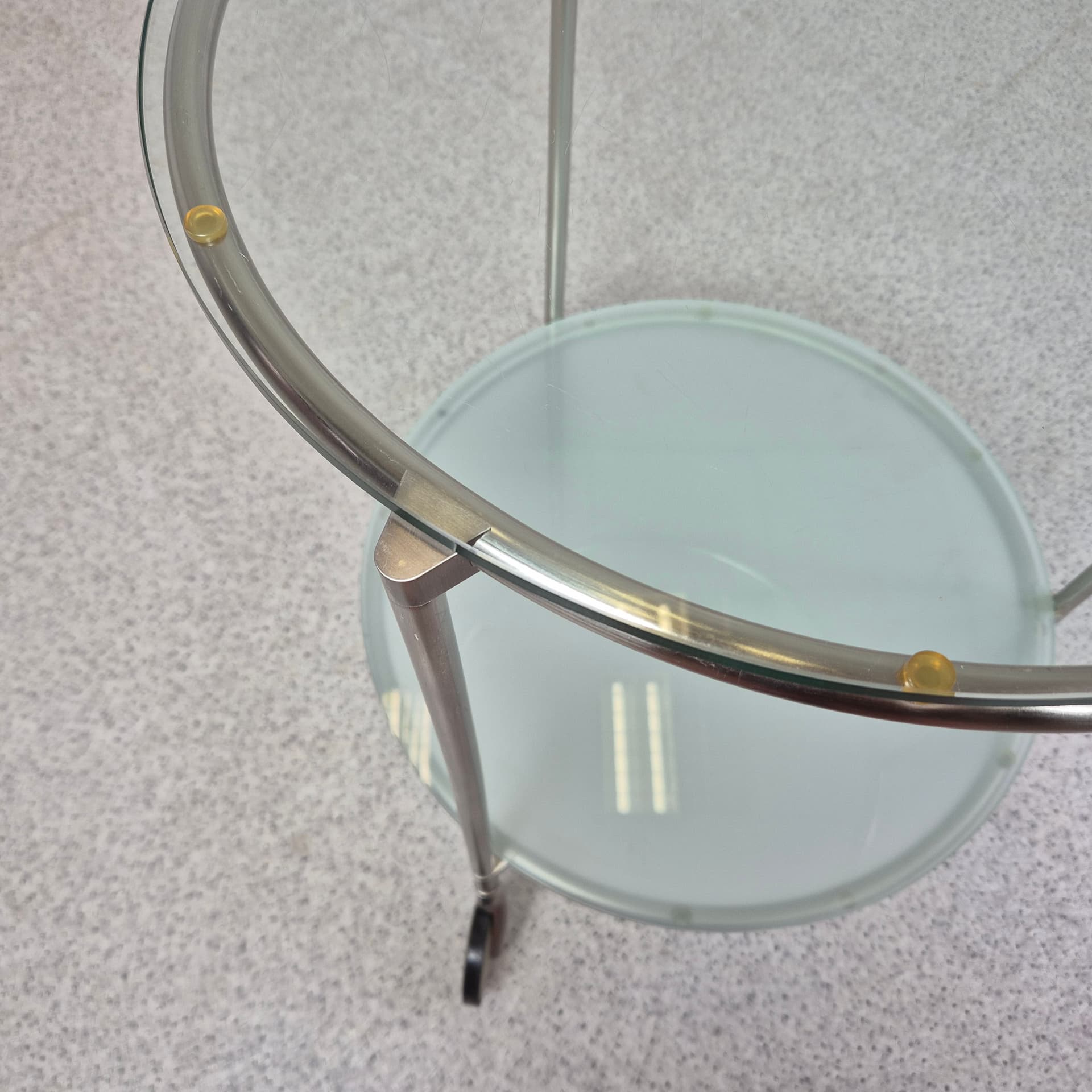 Stolik Strind, szkło transparent, metal chromowany, proj. E. Johansson, Ikea, Szwecja, lata 80. - 197071